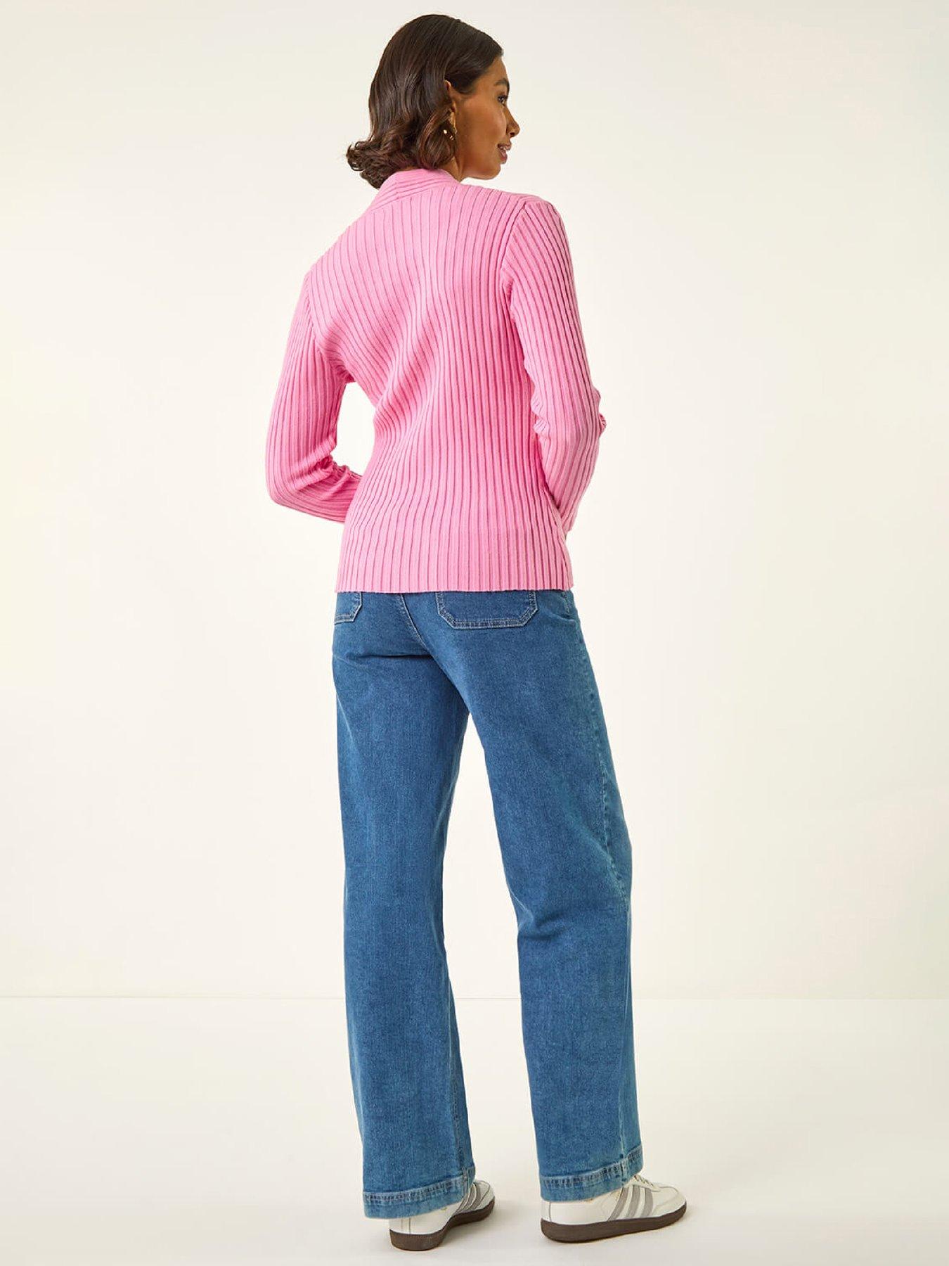 stillFront image of roman-cable-split-detail-rib-jumper-pink