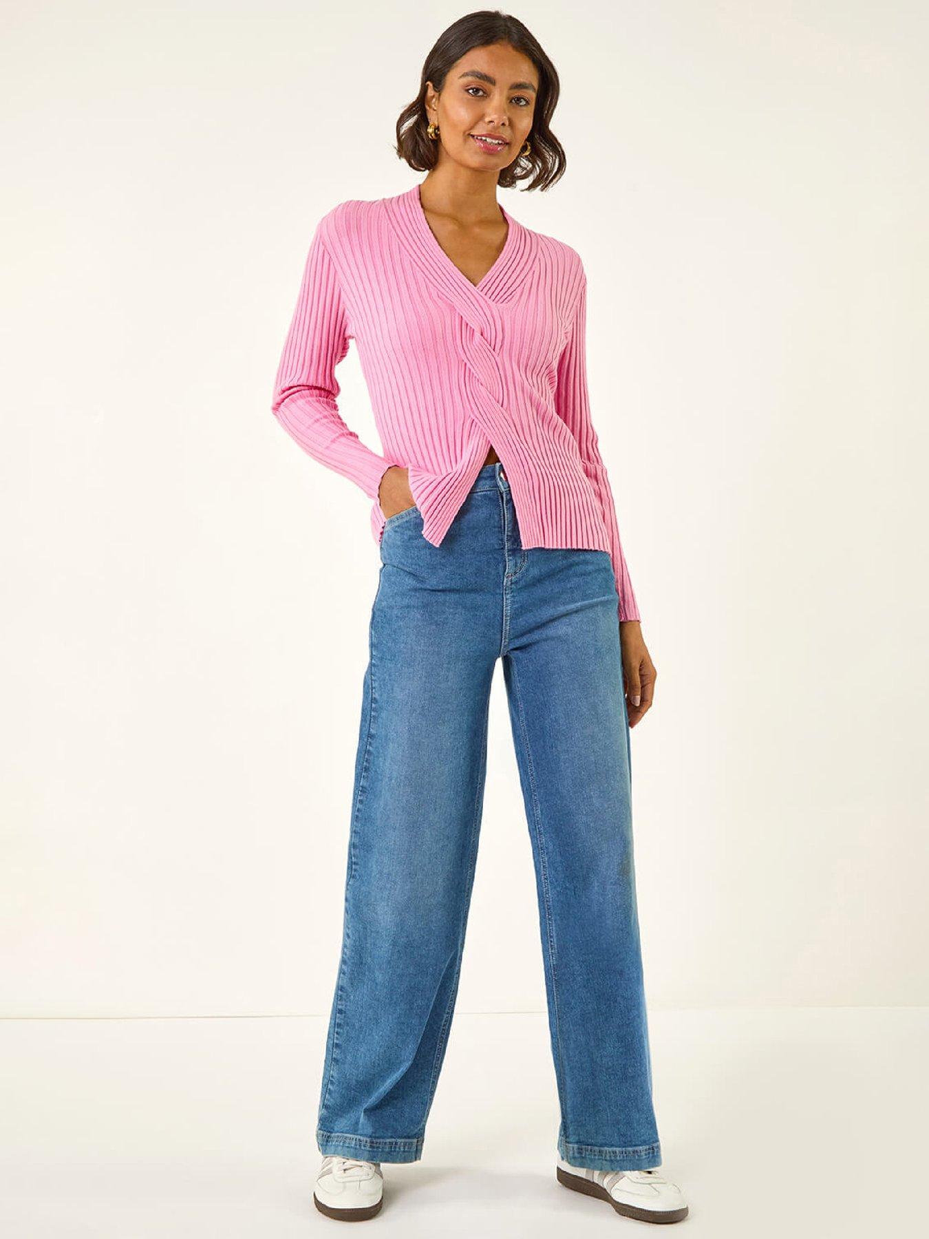  image of roman-cable-split-detail-rib-jumper-pink