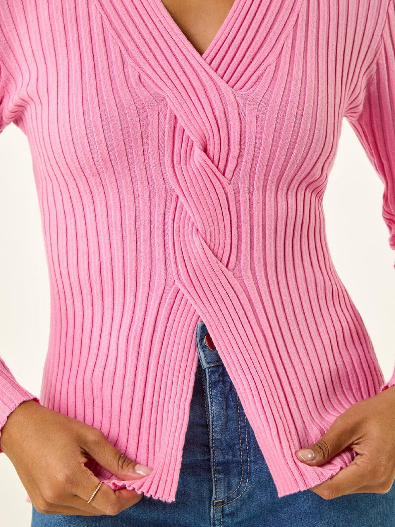  image of roman-cable-split-detail-rib-jumper-pink