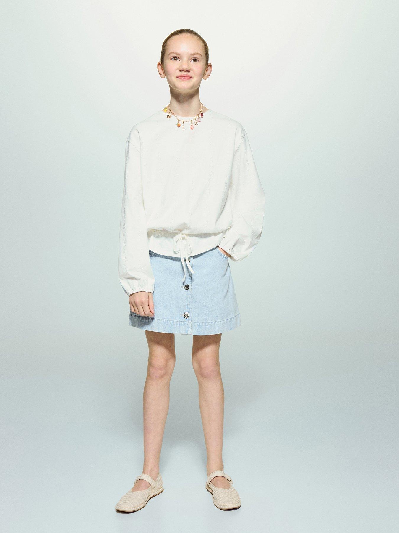 Mango Girls Button Up Denim Skirt - Light Blue
