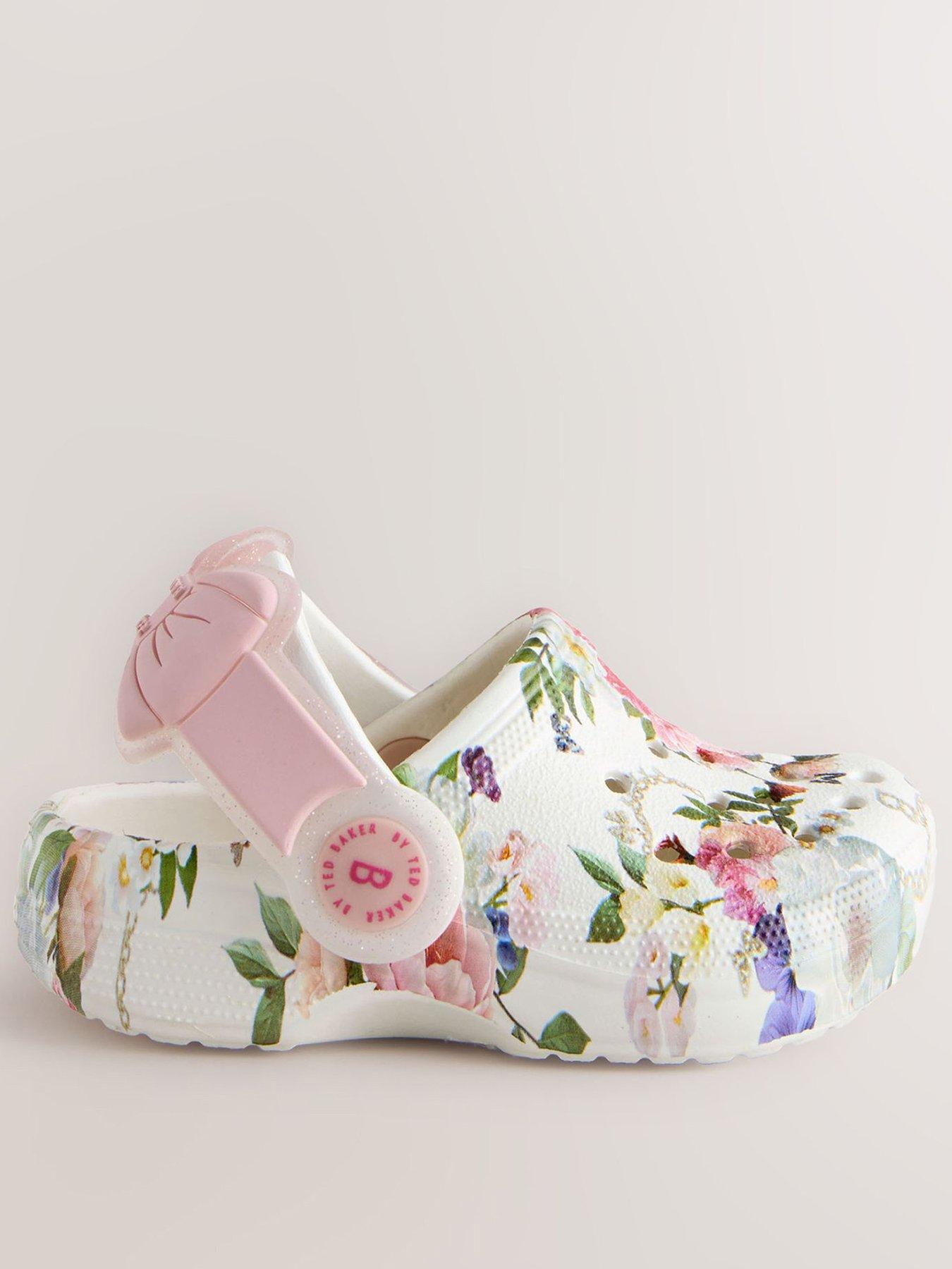 Image 1 of 5 of Ted Baker Baby Girls Floral Bow Clog Shoes - White Multi