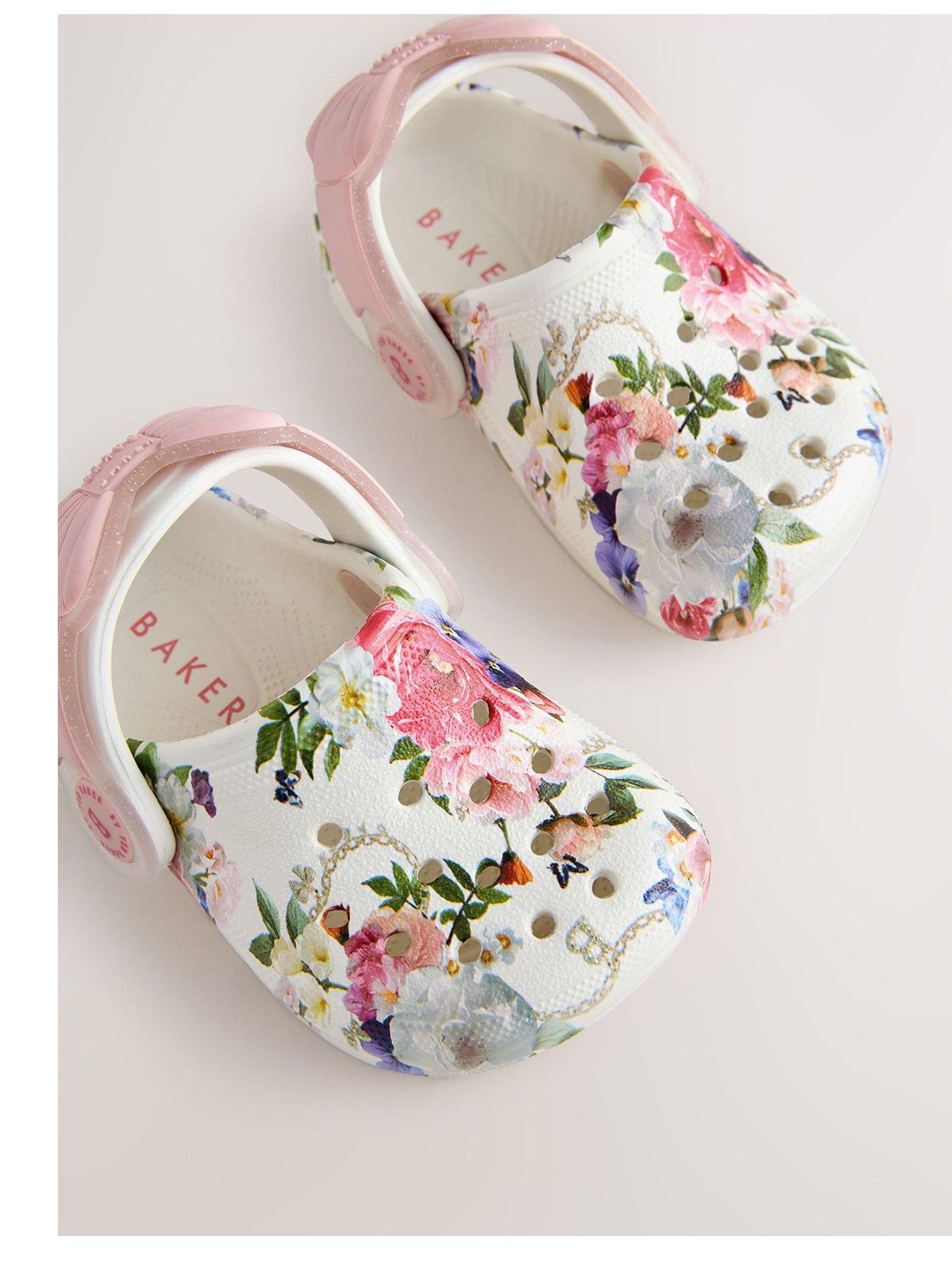 Image 2 of 5 of Ted Baker Baby Girls Floral Bow Clog Shoes - White Multi