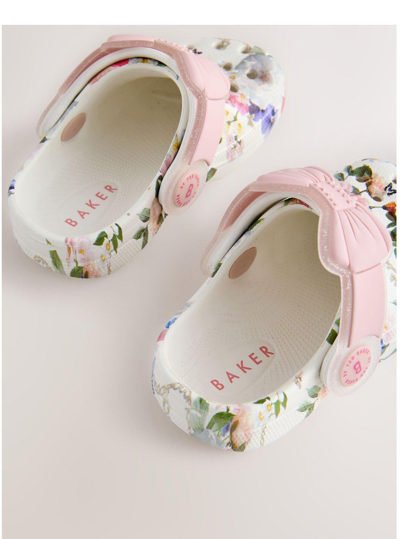 Image 3 of 5 of Ted Baker Baby Girls Floral Bow Clog Shoes - White Multi