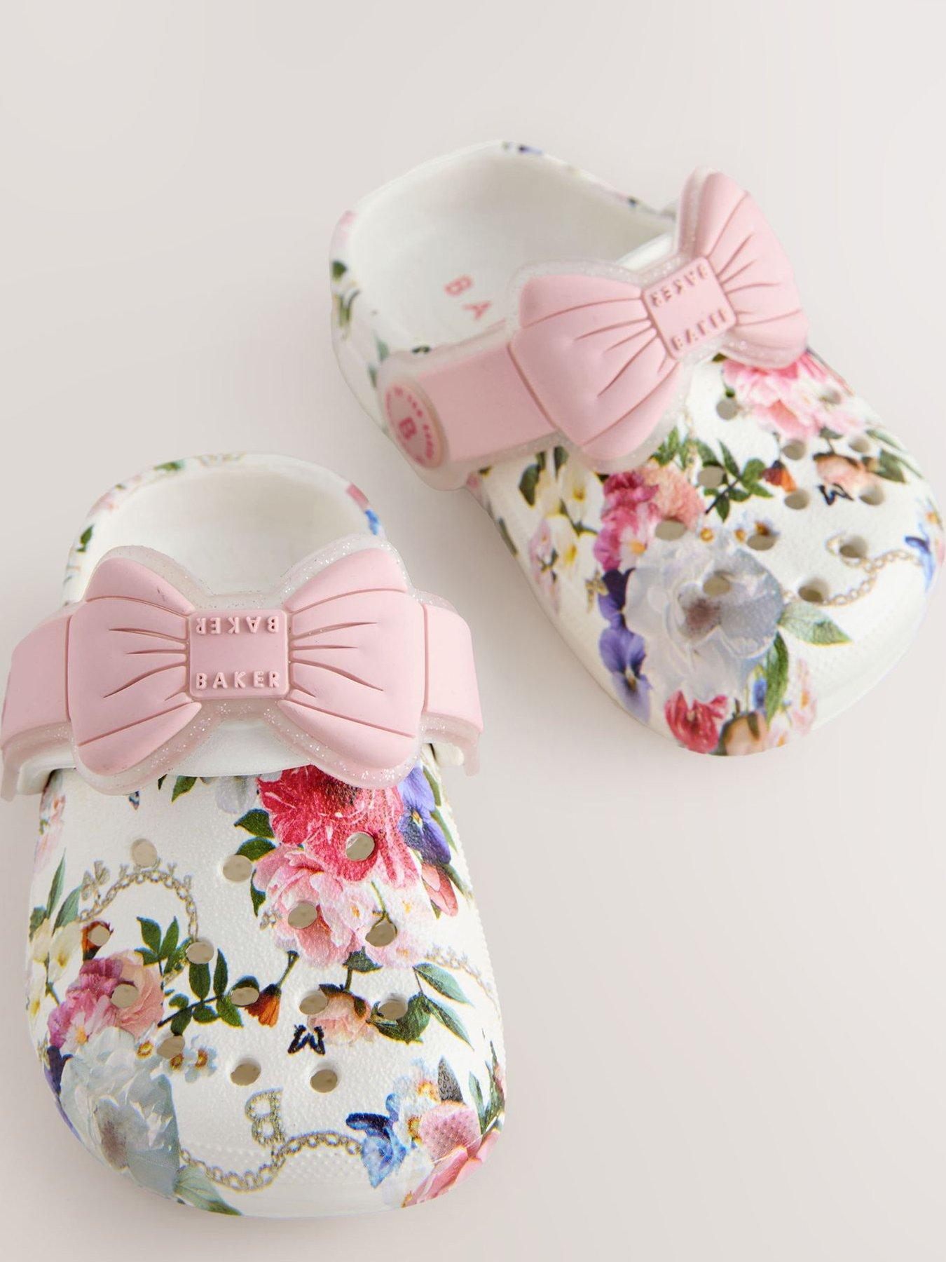 Image 4 of 5 of Ted Baker Baby Girls Floral Bow Clog Shoes - White Multi
