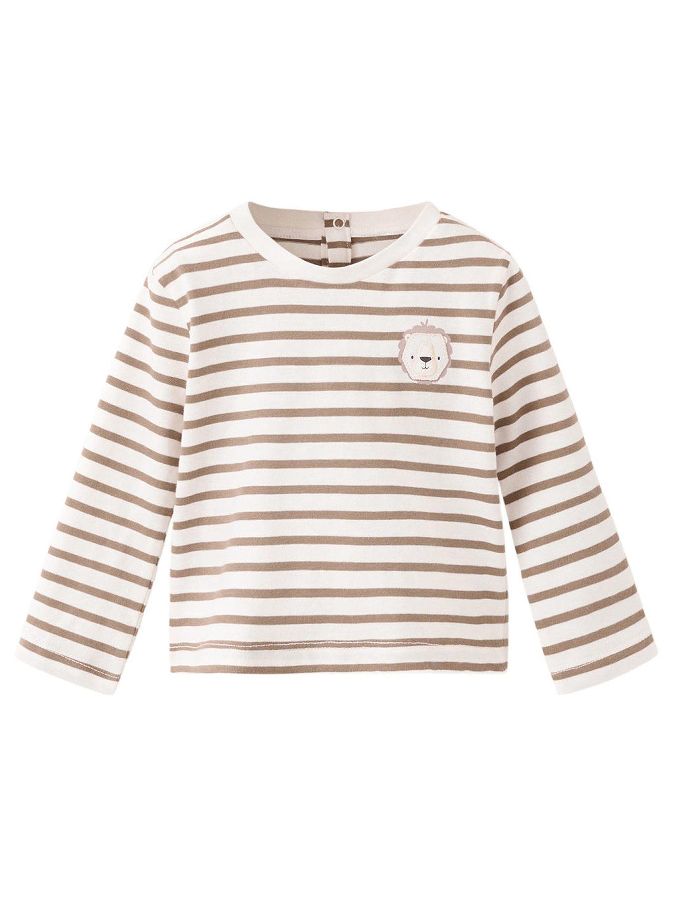Mango Baby Boys Lion Stripe Long Sleeve T-Shirt - Light Cream