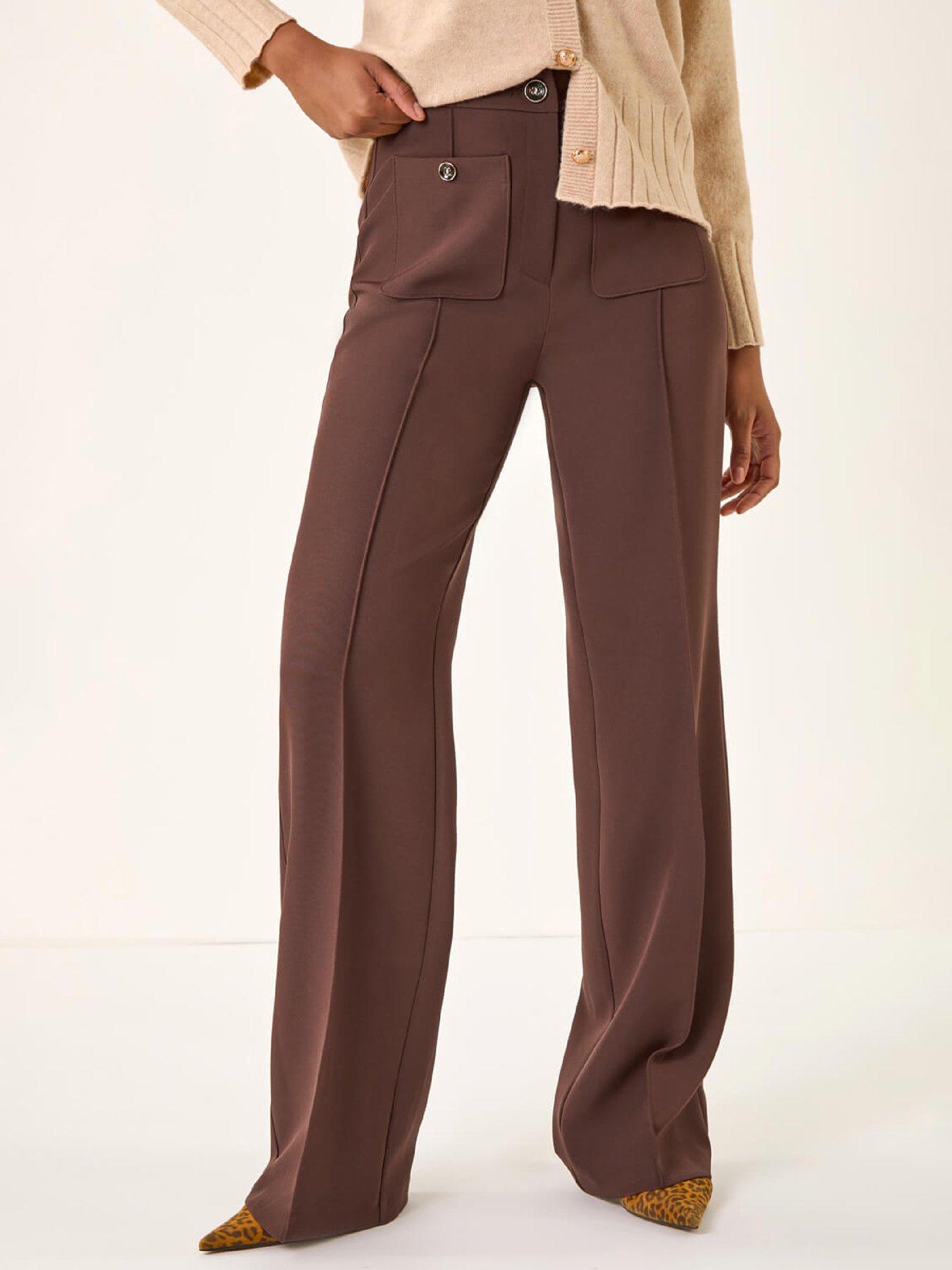 Roman Pocket Button Smart Stretch Trousers - Chocolate