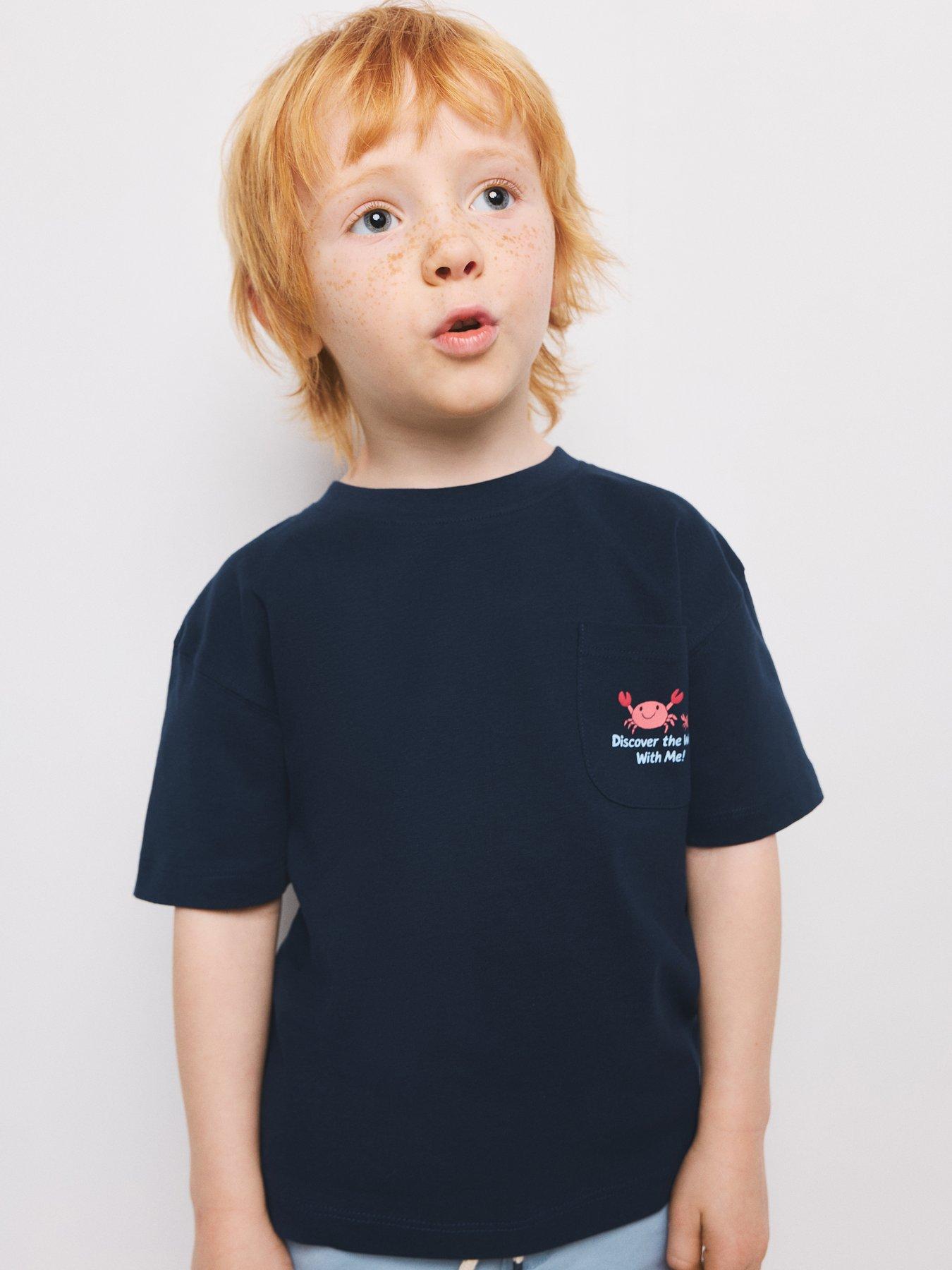 Mango Younger Boys Crab Back Print Short Sleeve T-shirt - Navy
