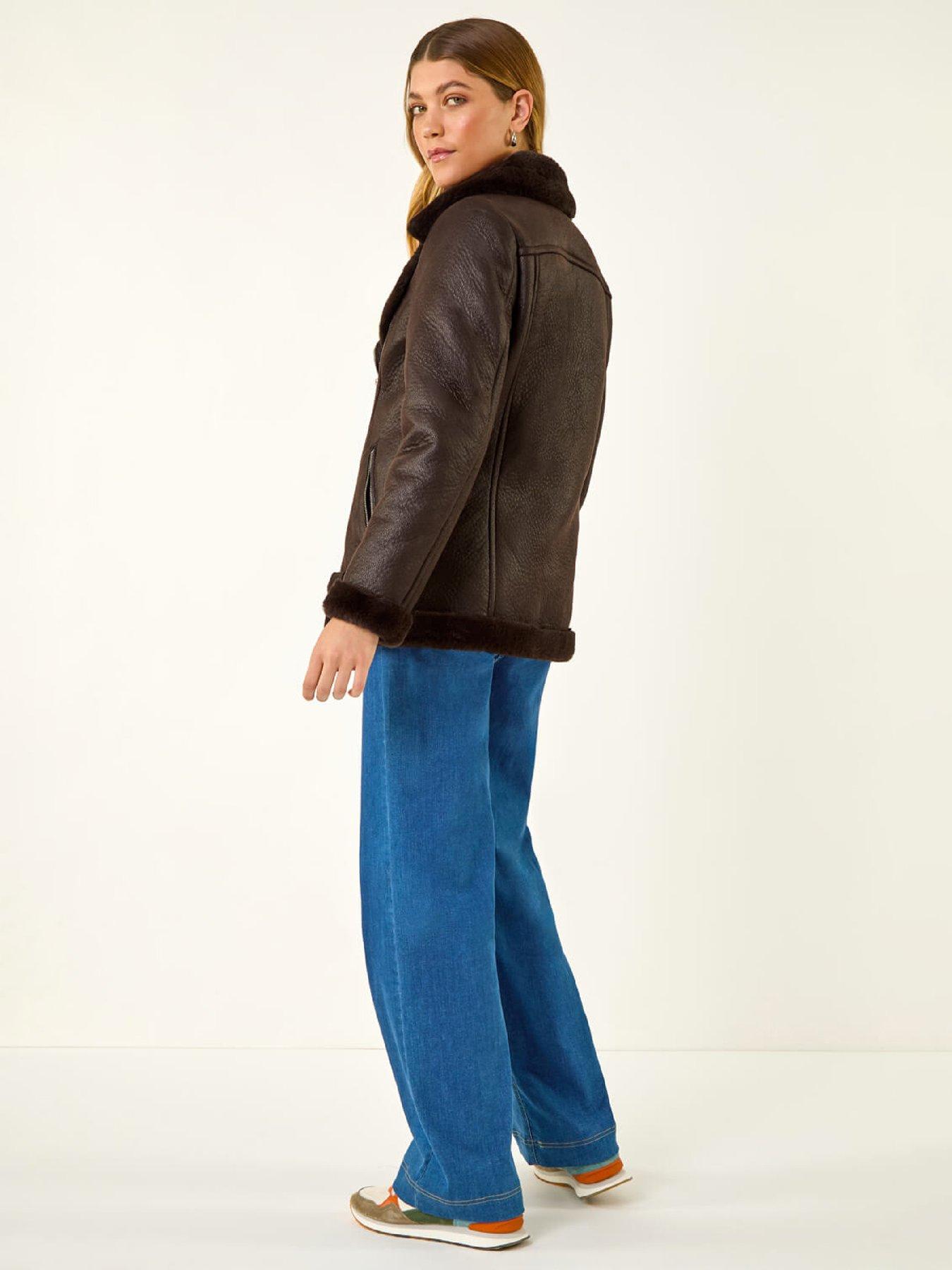  image of roman-faux-fur-aviator-jacket-chocolate