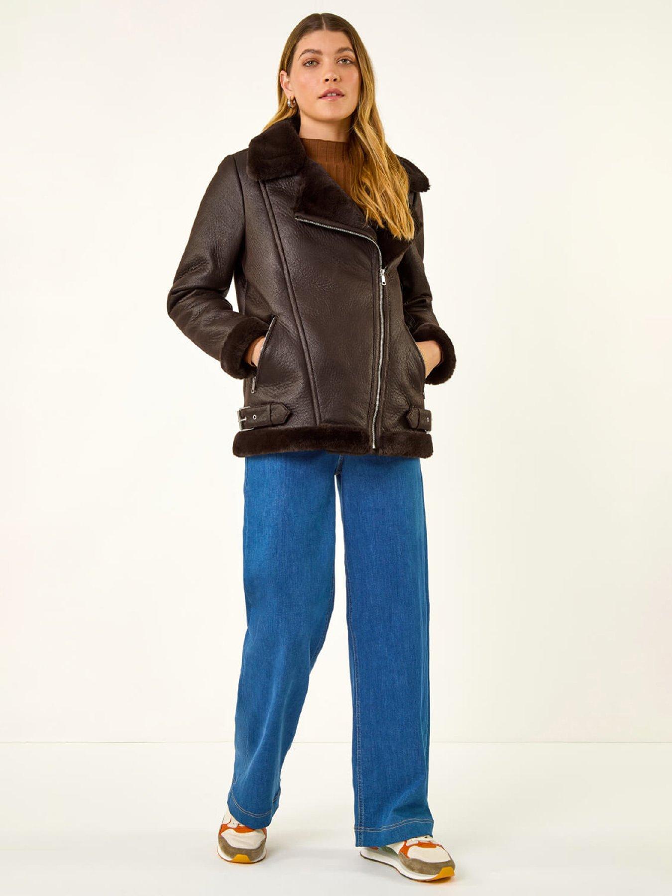  image of roman-faux-fur-aviator-jacket-chocolate