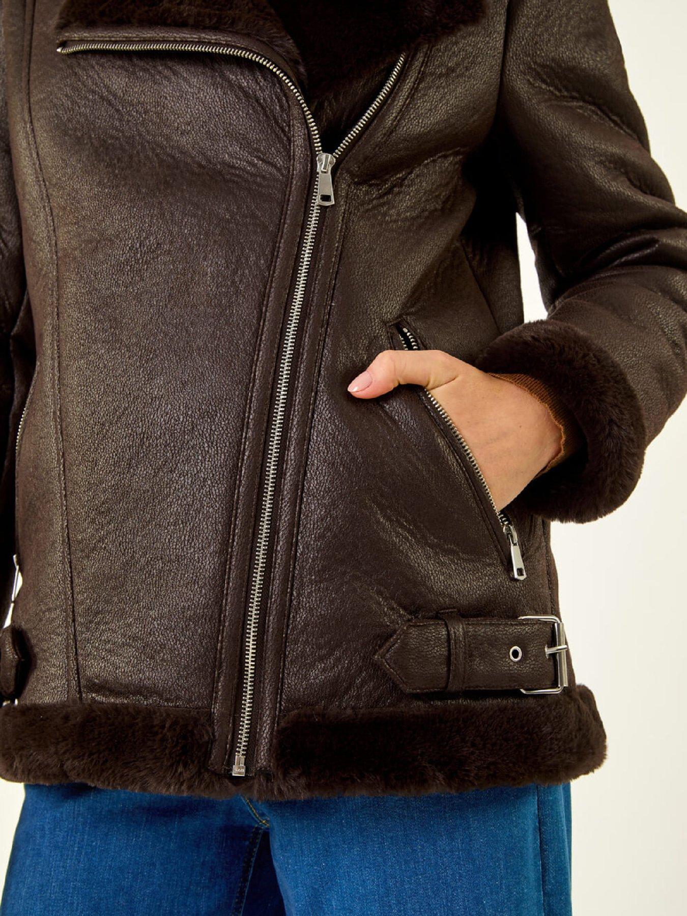  image of roman-faux-fur-aviator-jacket-chocolate