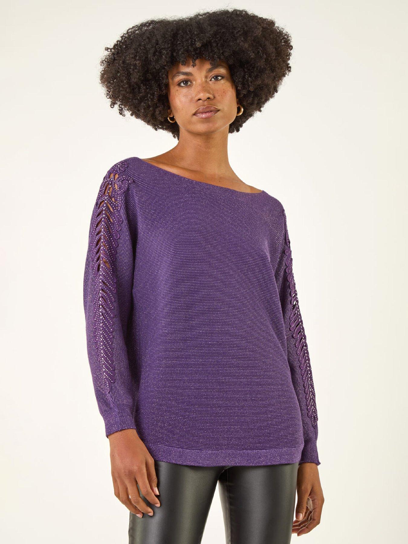 Roman Shimmer Leaf Knit Jumper - Purple