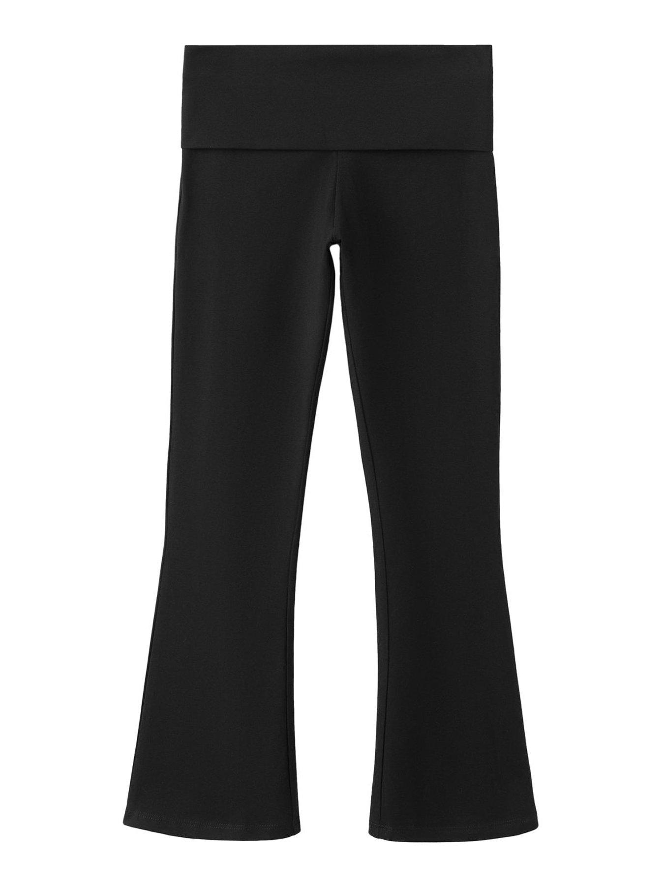 Mango Girls Foldover Waistband Flare Leggings - Black