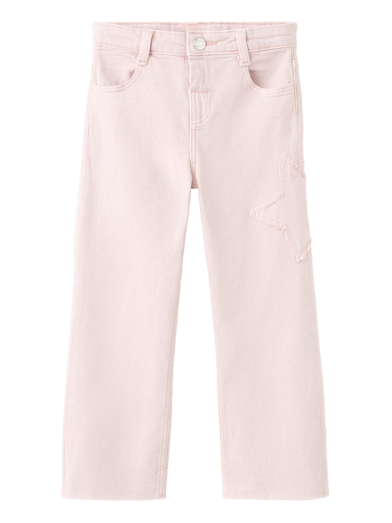  image of mango-younger-girls-star-patch-wide-leg-jeans-pink