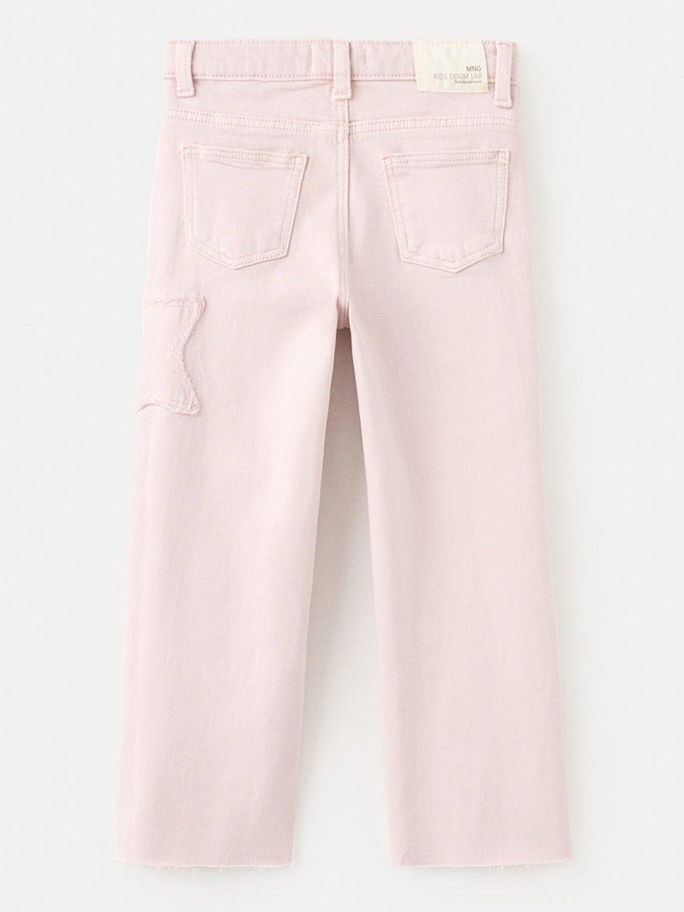  image of mango-younger-girls-star-patch-wide-leg-jeans-pink