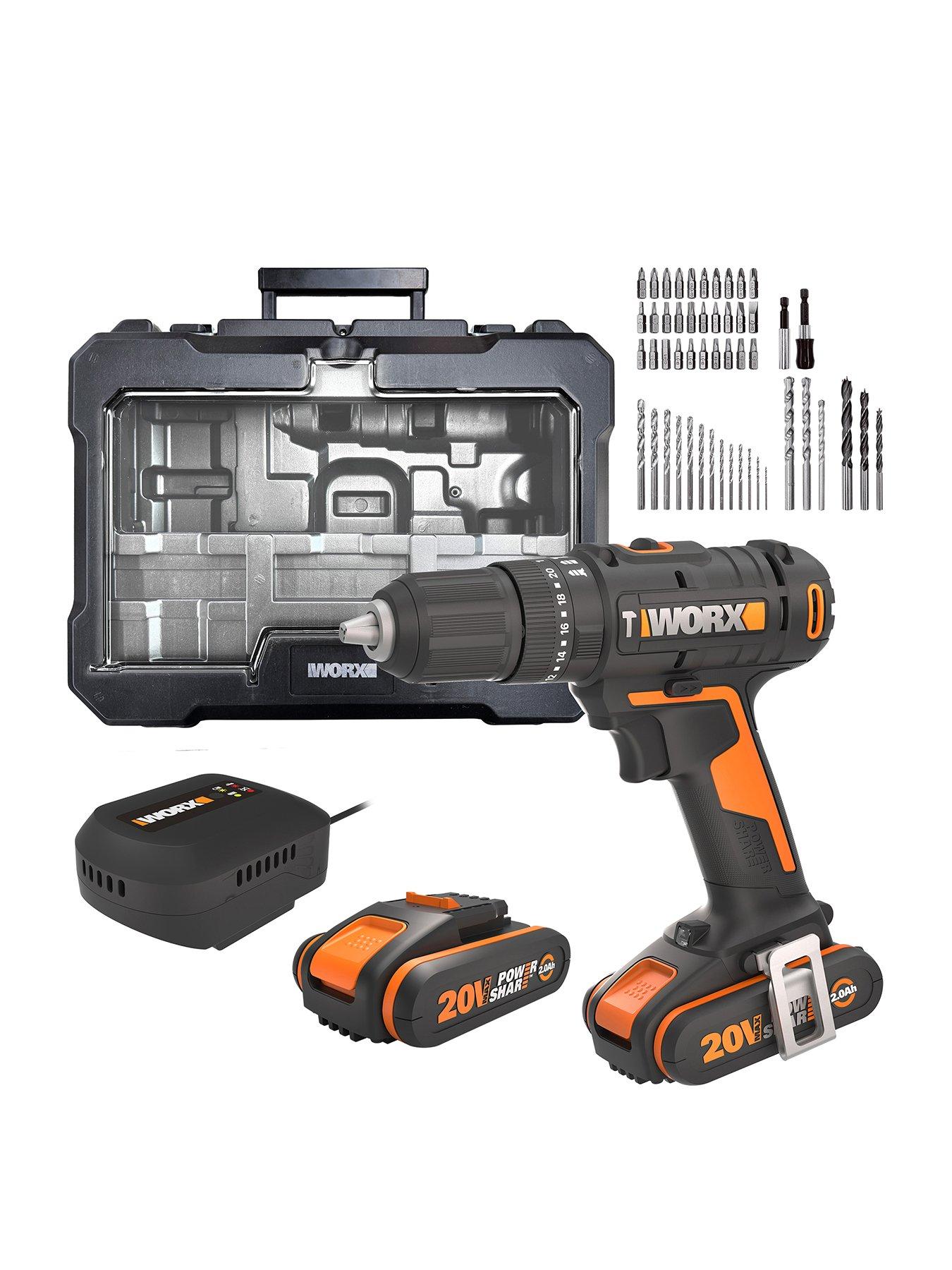 front image of worx-20v-powershare-50nm-cordless-hammer-drill-with-x2-20ah-battery-amp-51pc-bit-kit