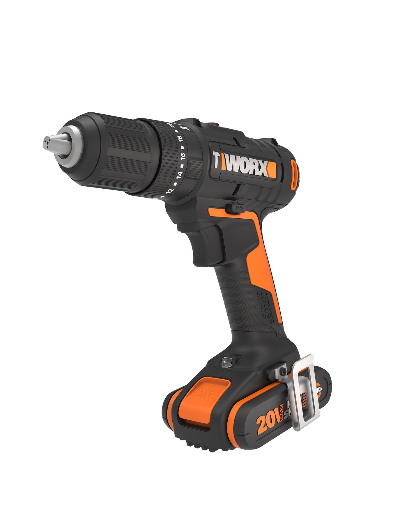  image of worx-20v-powershare-50nm-cordless-hammer-drill-with-x2-20ah-battery-amp-51pc-bit-kit
