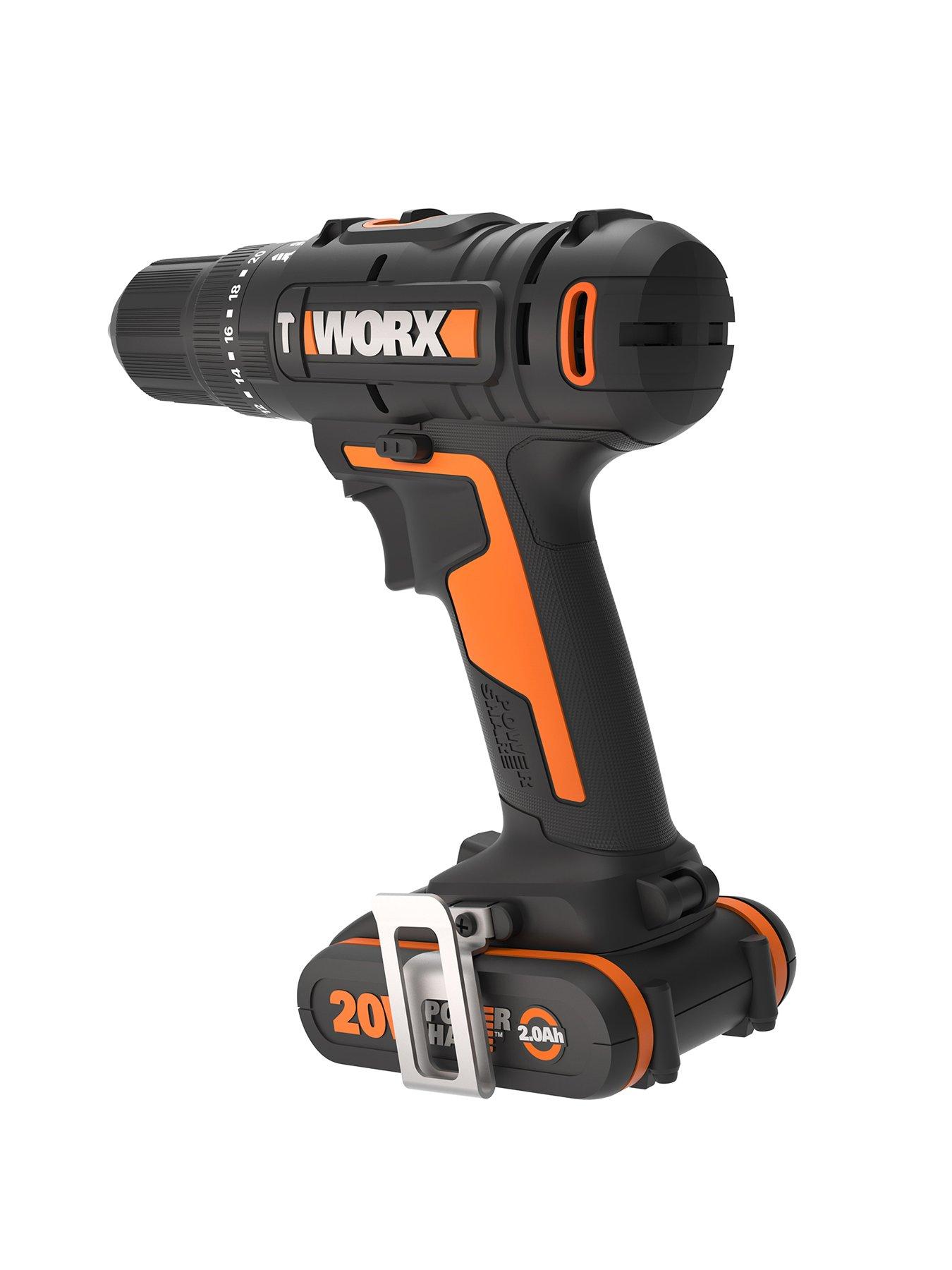 image of worx-20v-powershare-50nm-cordless-hammer-drill-with-x2-20ah-battery-amp-51pc-bit-kit
