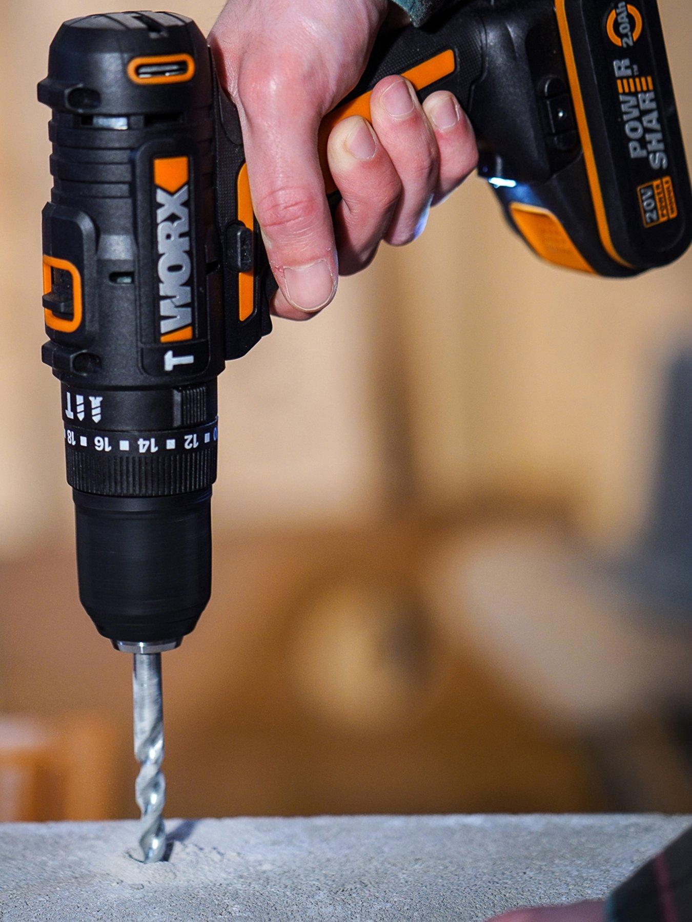  image of worx-20v-powershare-50nm-cordless-hammer-drill-with-x2-20ah-battery-amp-51pc-bit-kit