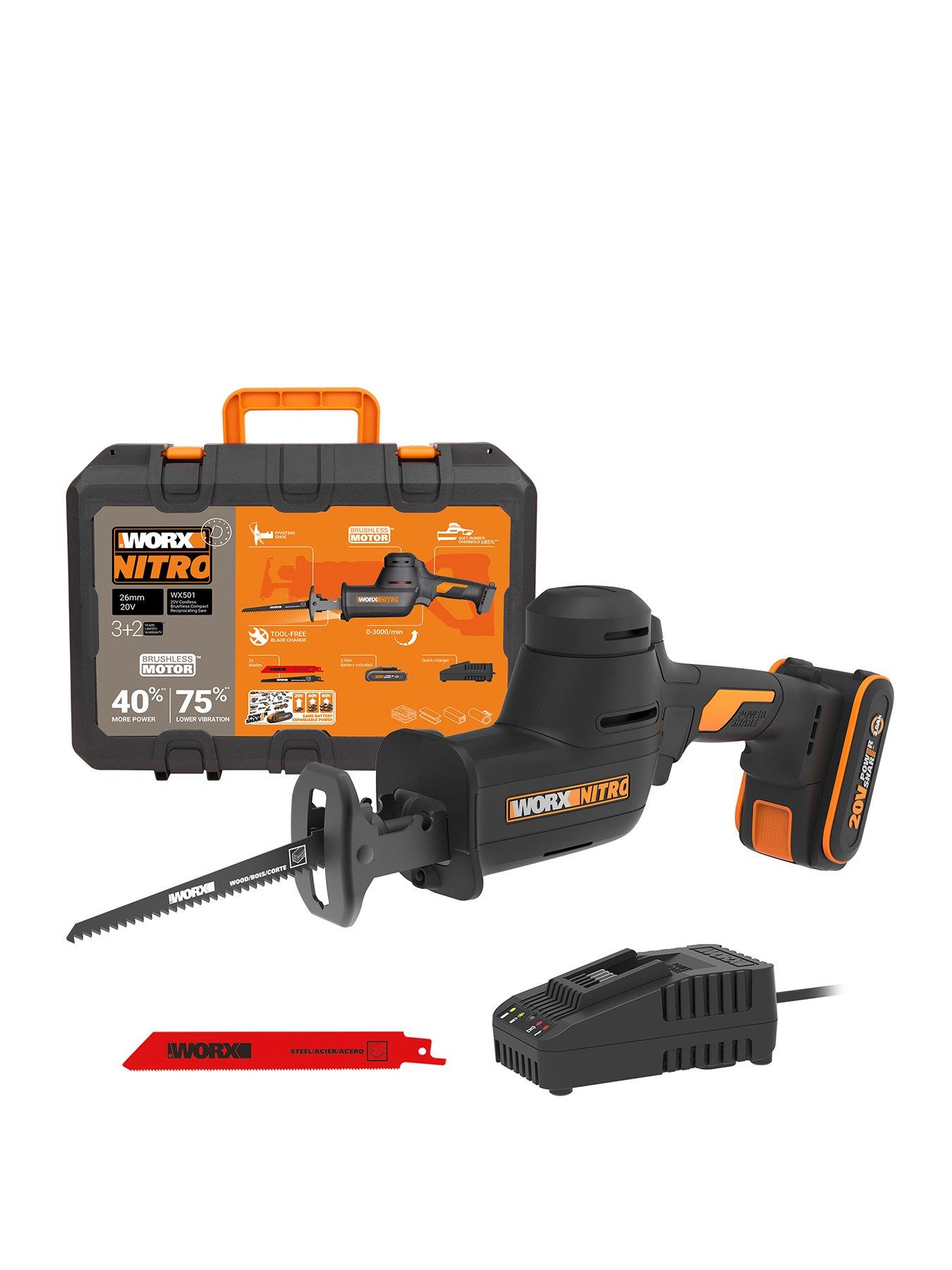 Worx 20V 26mm Cordless Brushless Nitro Reciprocating Saw with x1 2.0Ah Battery  &  Charger