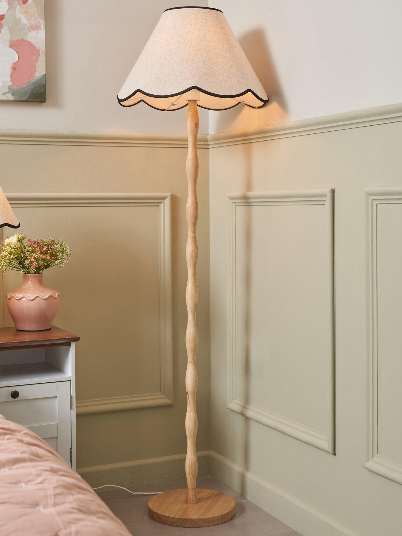 The Very Collection Scalloped Shade Spindle Base Floor Lamp With Natural Wood Finish