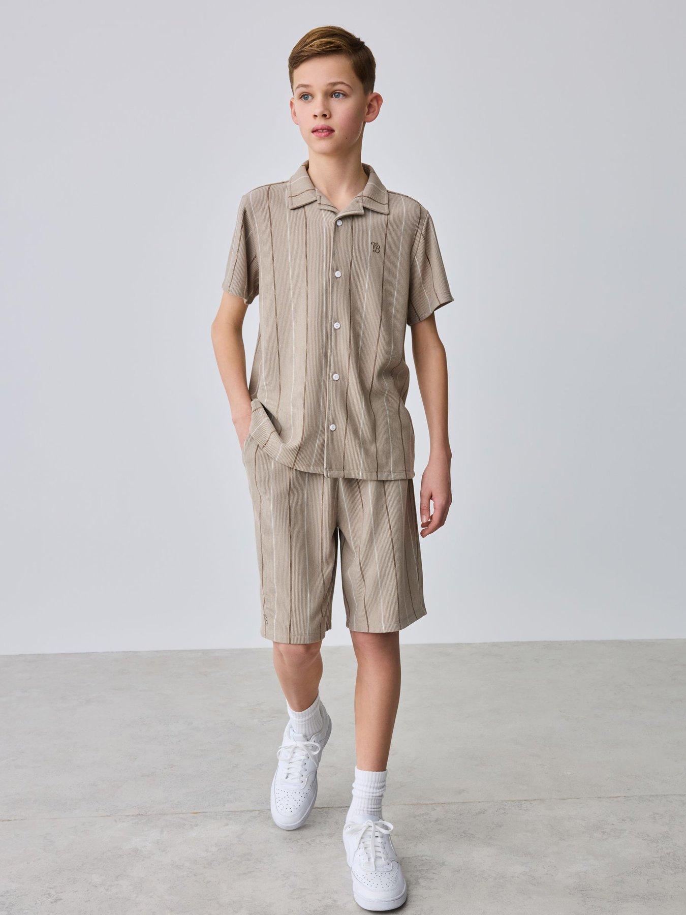 Ted Baker Boys Striped Textured Shirt and Shorts Set - Brown