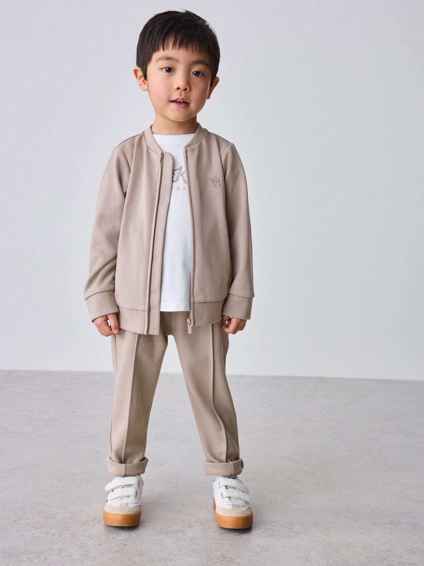 Image 1 of 7 of Ted Baker Boys 3 Piece T-Shirt Shacket and Trousers Set - Beige
