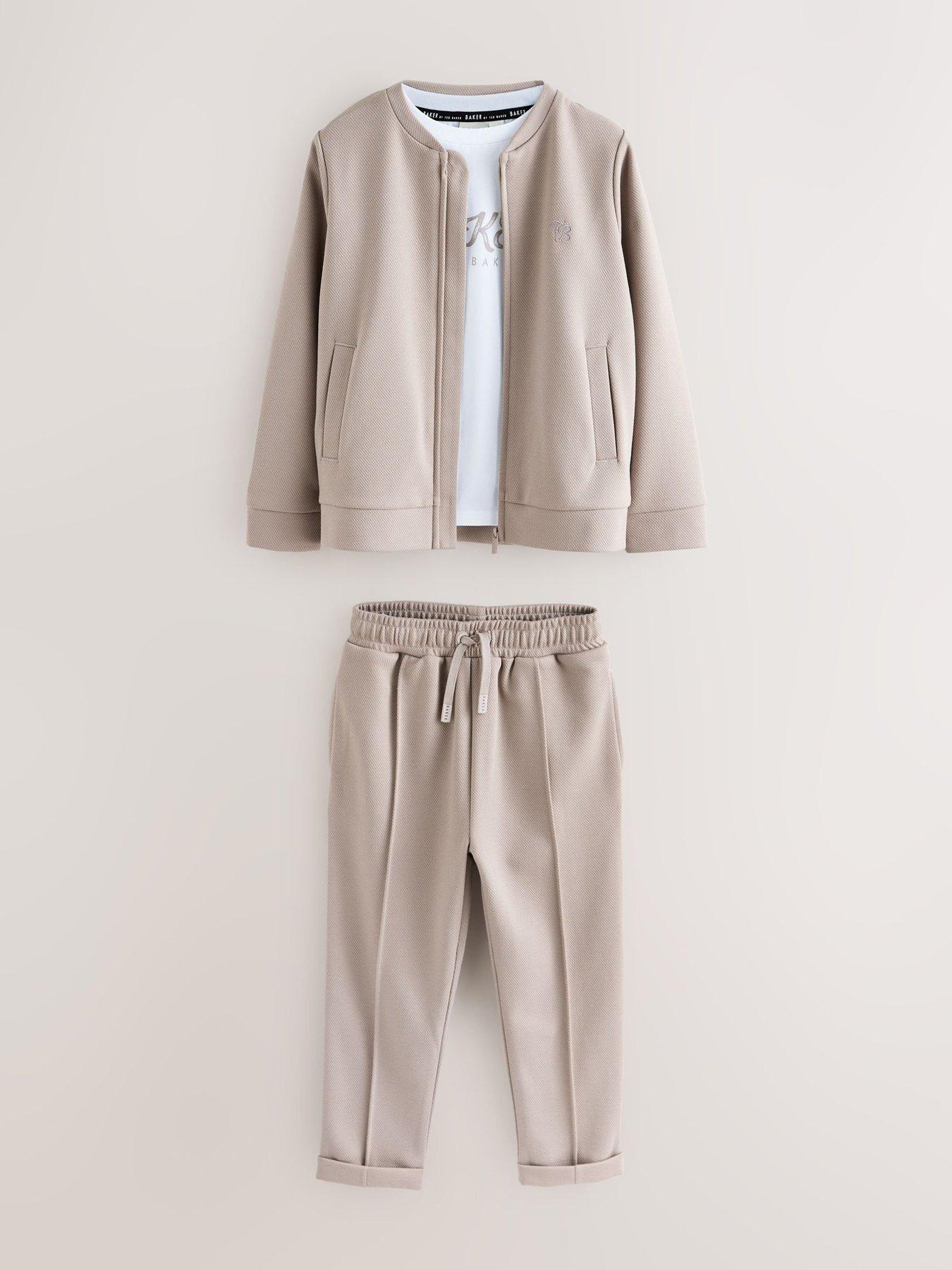 Image 5 of 7 of Ted Baker Boys 3 Piece T-Shirt Shacket and Trousers Set - Beige