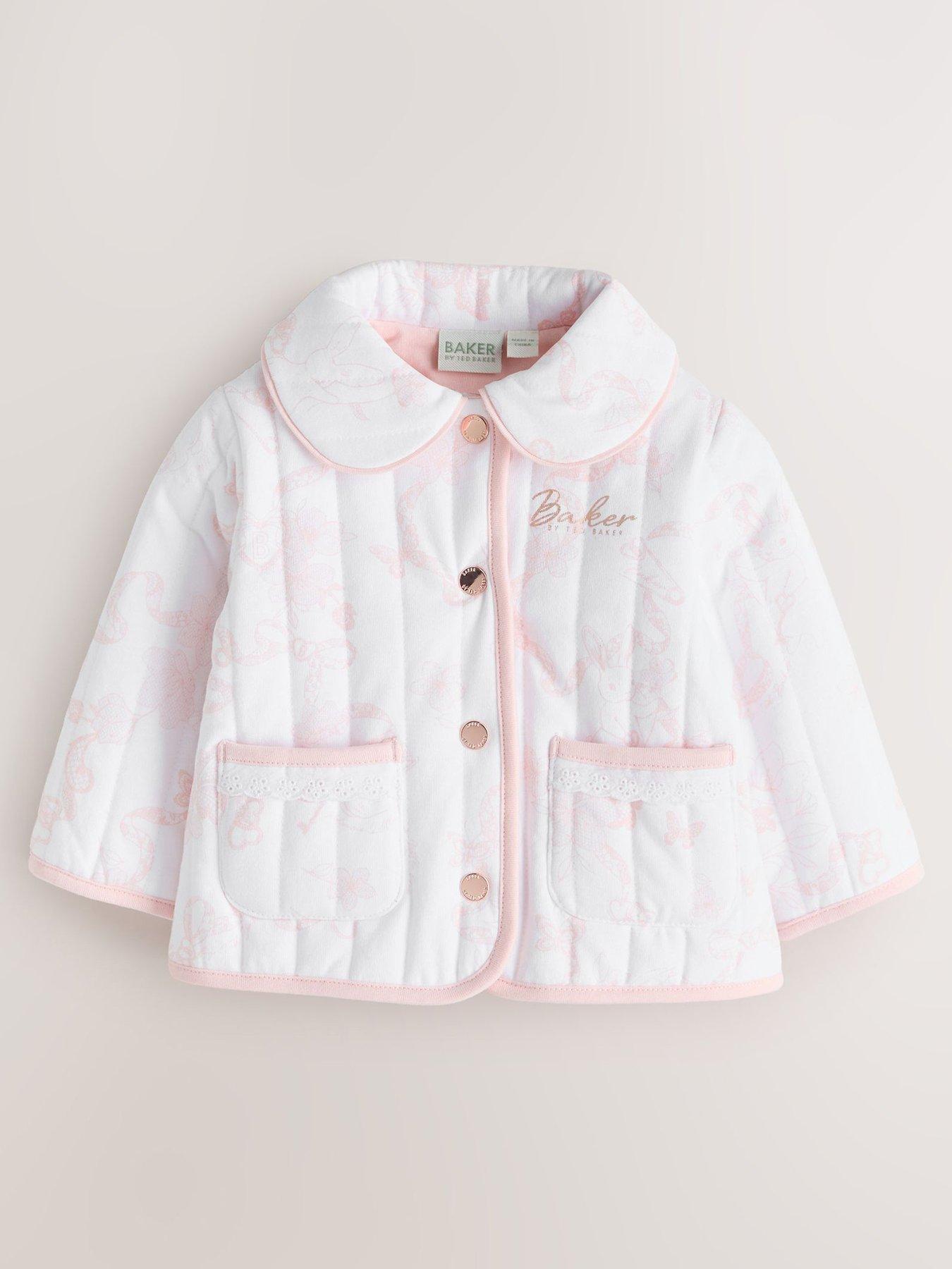 Image 1 of 5 of Ted Baker Baby Girls Quilted Button Jacket - White