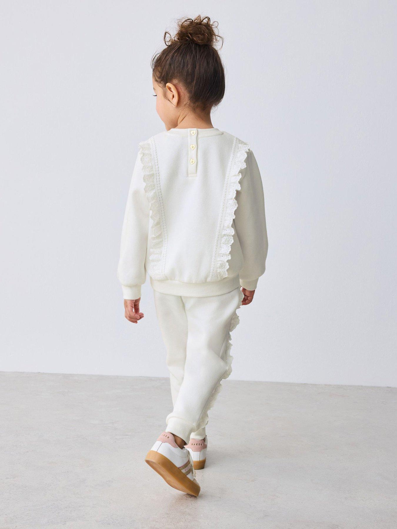 Ted Baker Younger Girls Frill Trim Sweatshirt and Jogger Set - White