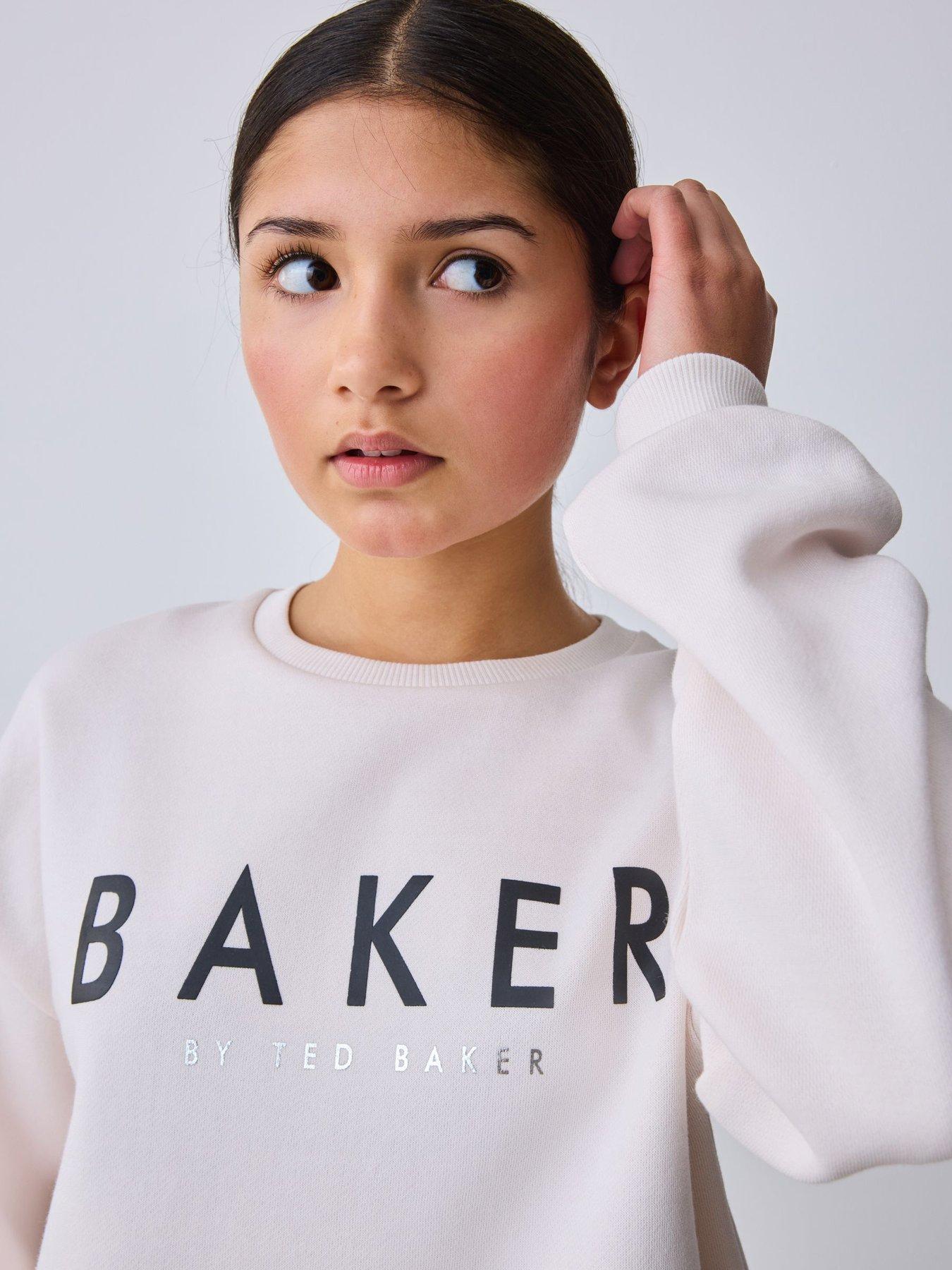 Image 3 of 7 of Ted Baker Girls Bow Detail Long Sleeve Sweatshirt Top and Split Hem Joggers Set - Cream