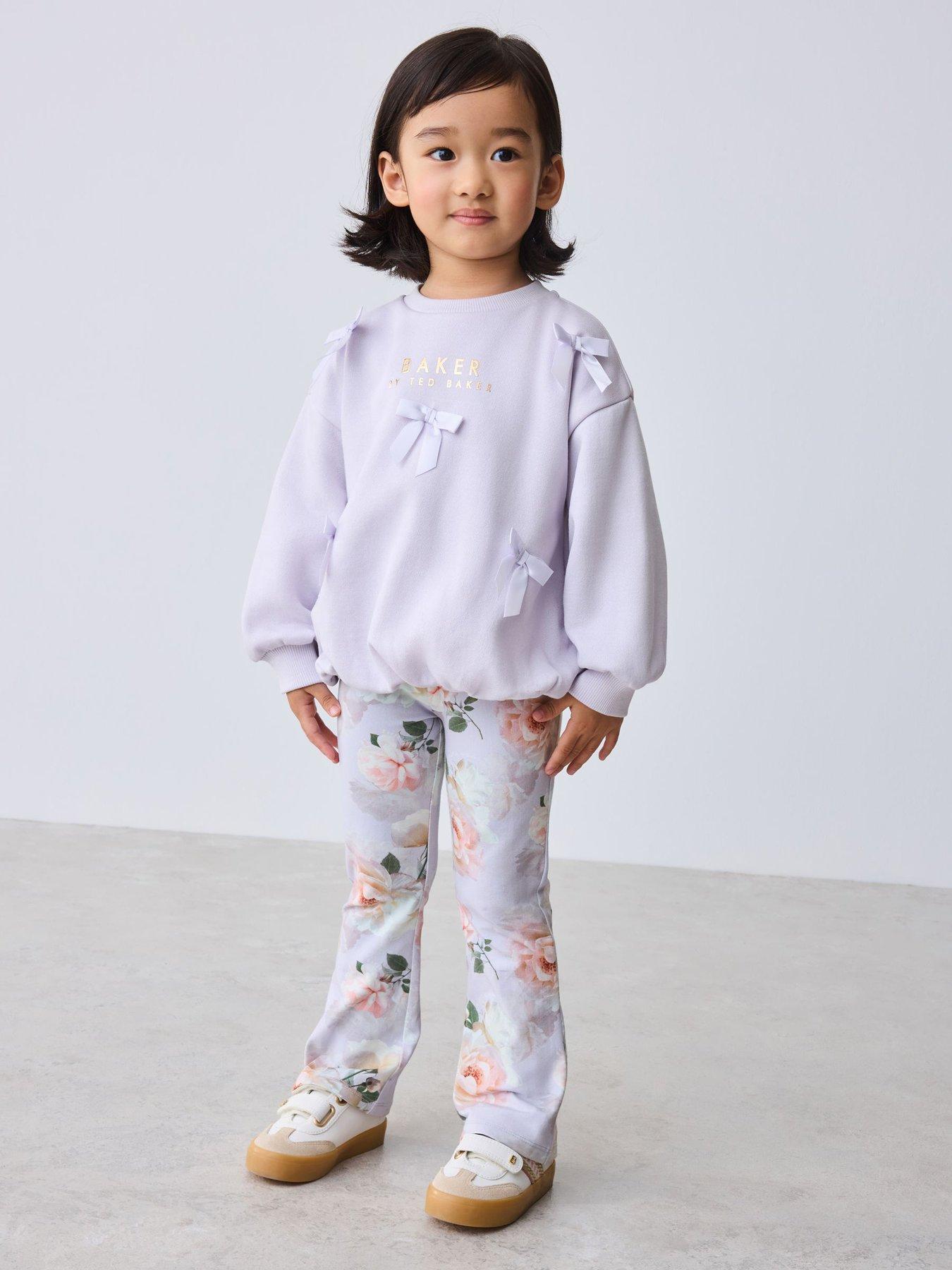 Ted Baker Girls Bow Floral Kickflare Legging Set - Purple