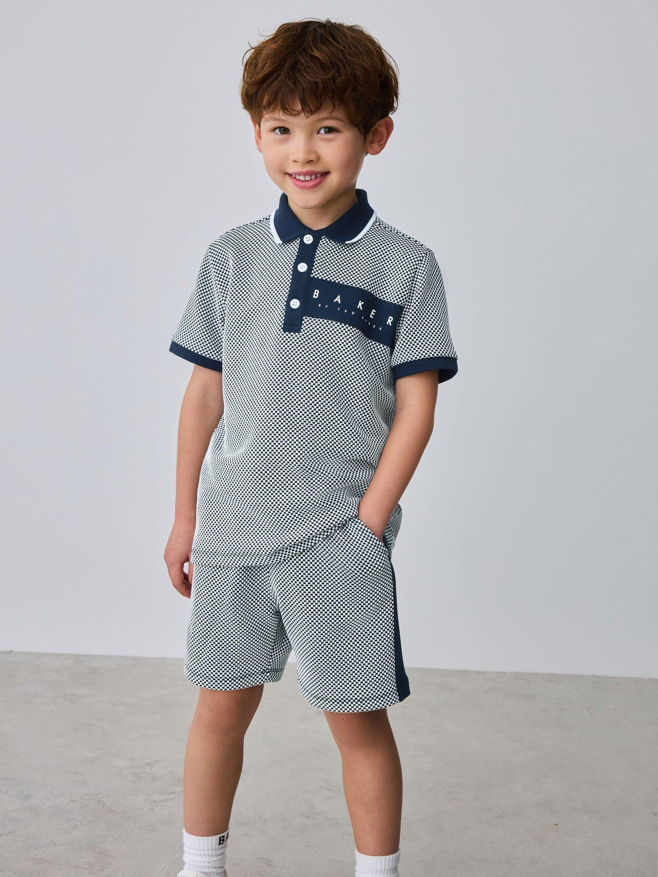 Ted Baker Younger Boys Textured Polo Shirt Short Set - Navy
