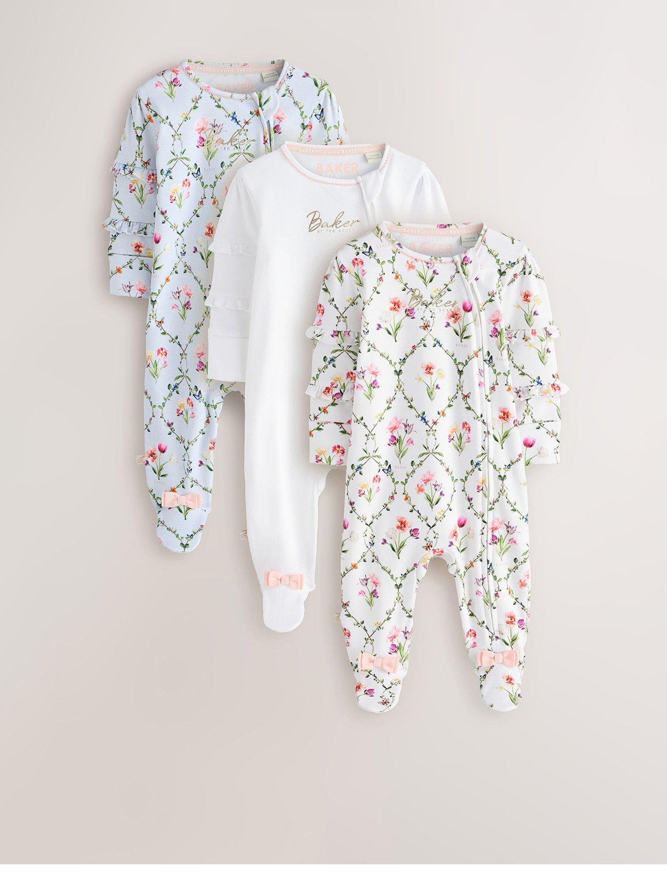 Ted Baker Baby Girls 3 Pack Floral Sleepsuits - White