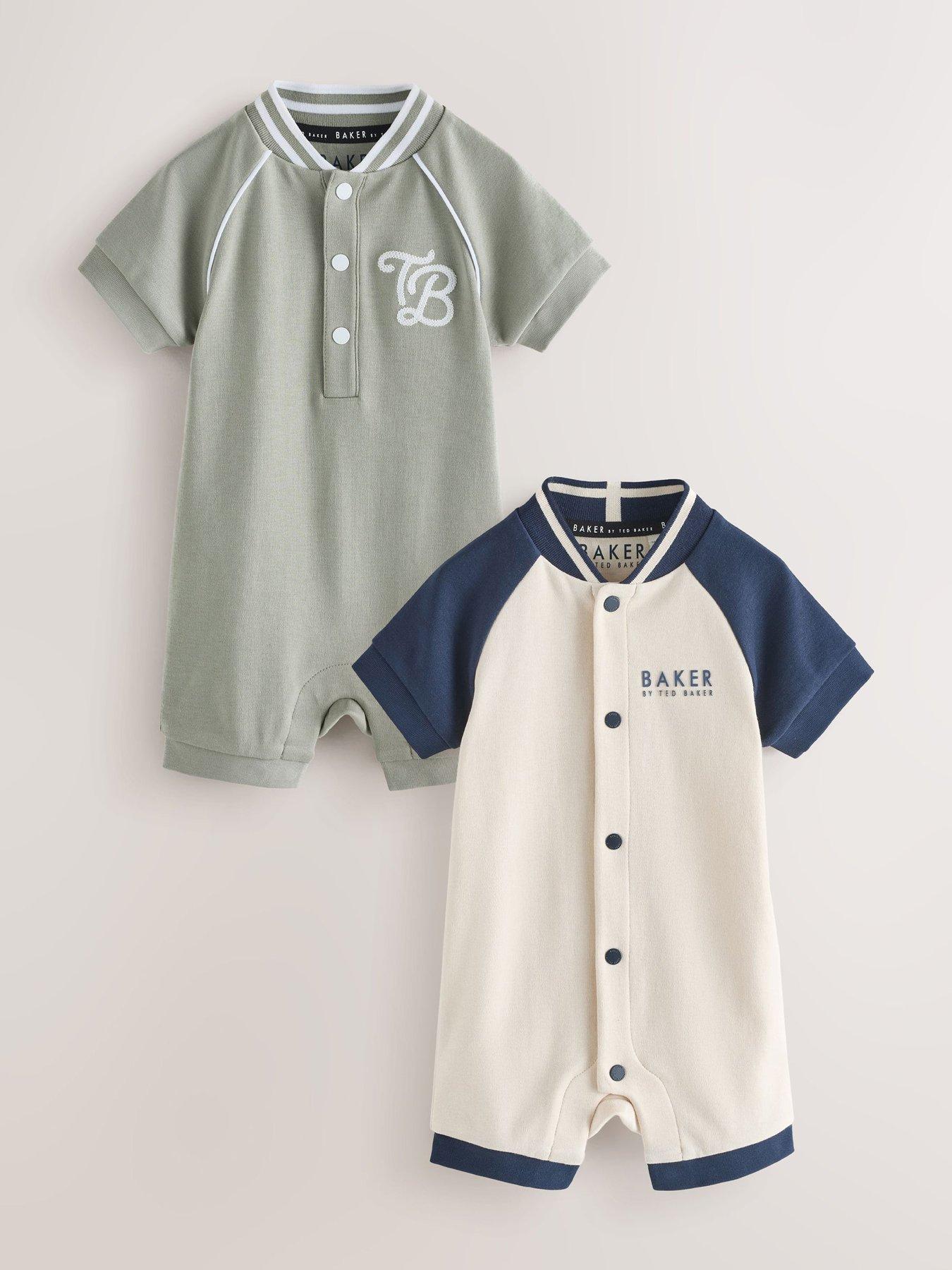 Image 1 of 7 of Ted Baker Baby Boys 2 Pack Short Sleeve All-In-One Rompers - Multi