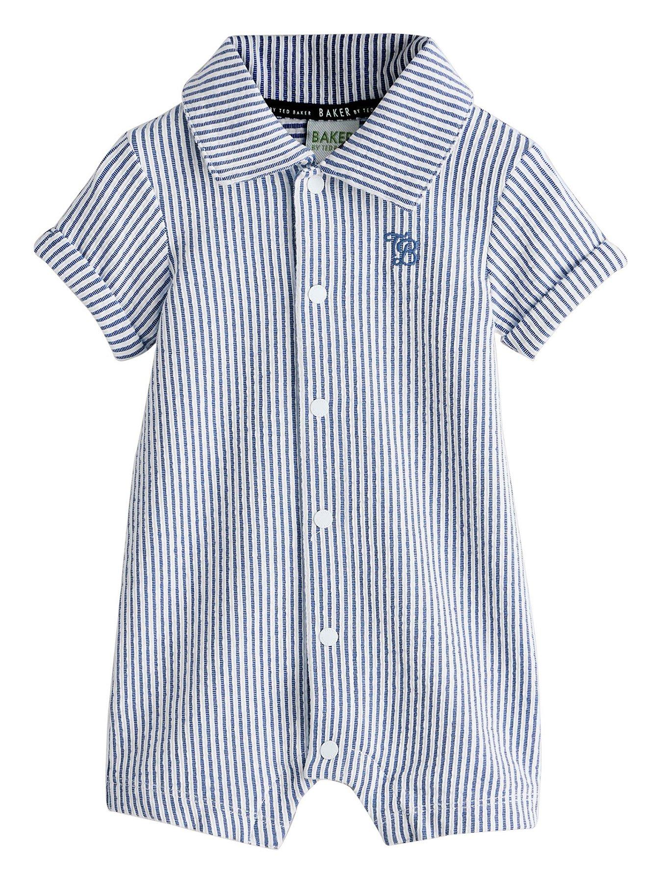Image 1 of 5 of Ted Baker Baby Boys Striped Rompersuit - Navy