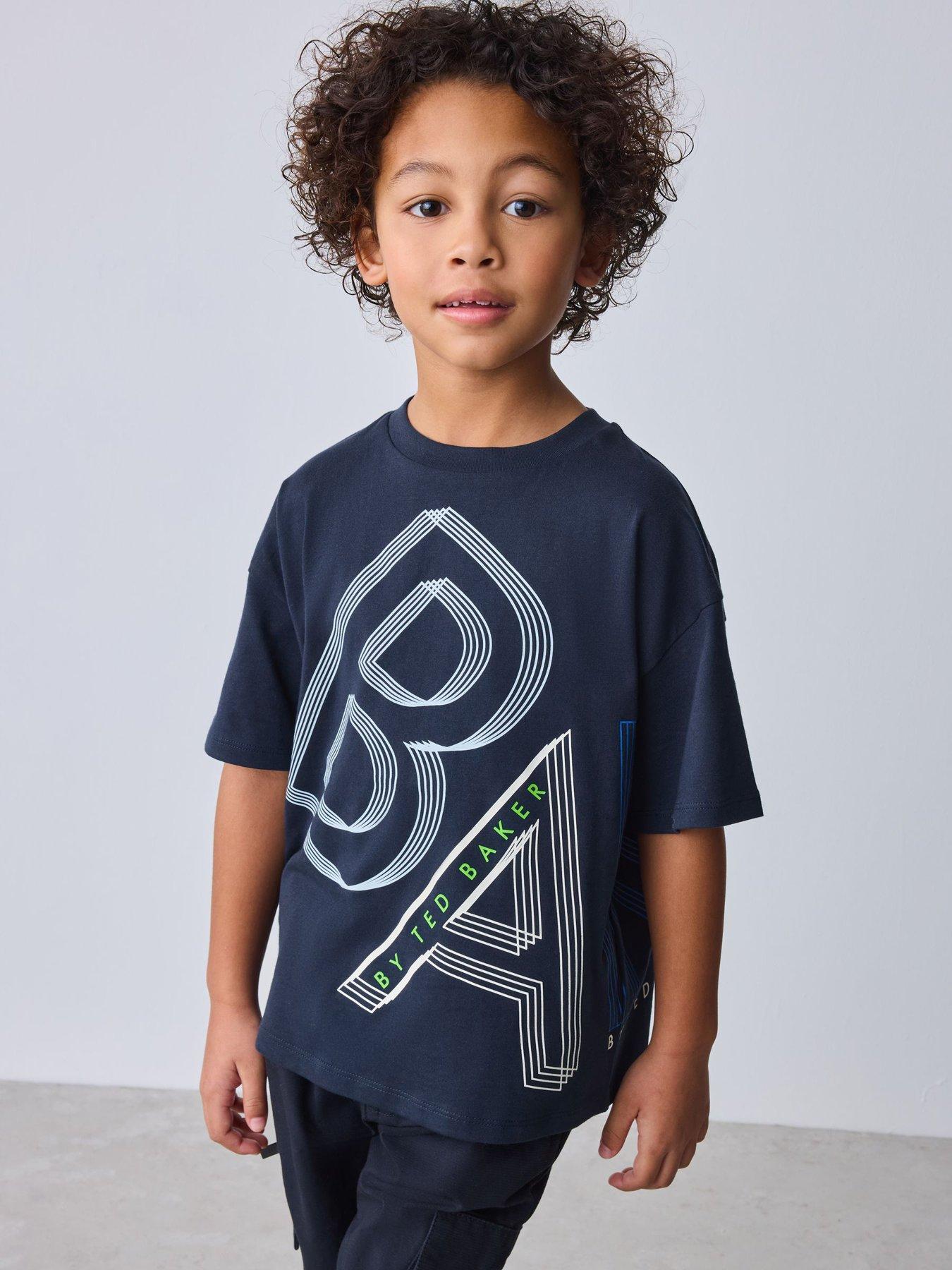 Image 1 of 7 of Ted Baker Boys Short Sleeved Letter T-Shirt - Navy