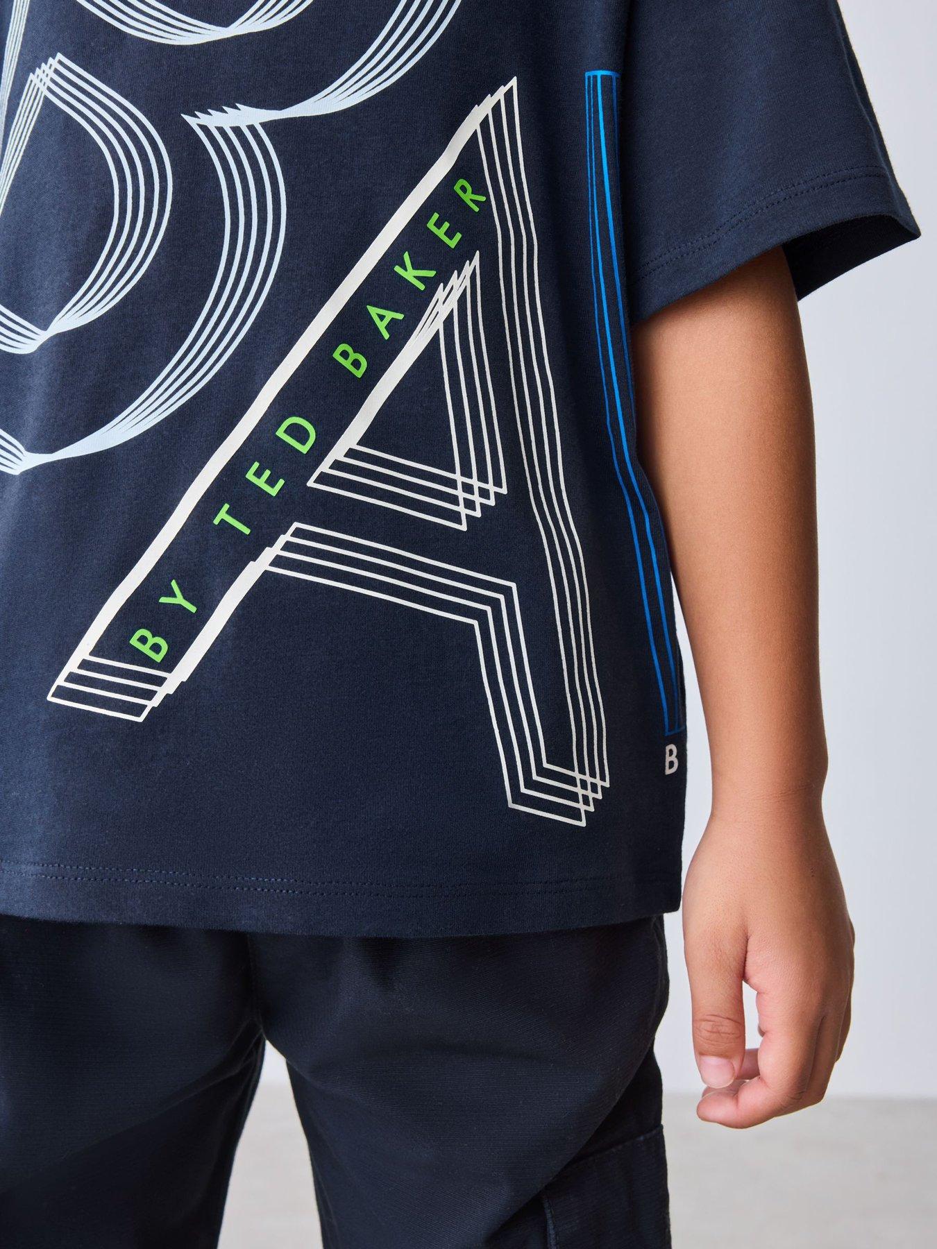 Image 3 of 7 of Ted Baker Boys Short Sleeved Letter T-Shirt - Navy