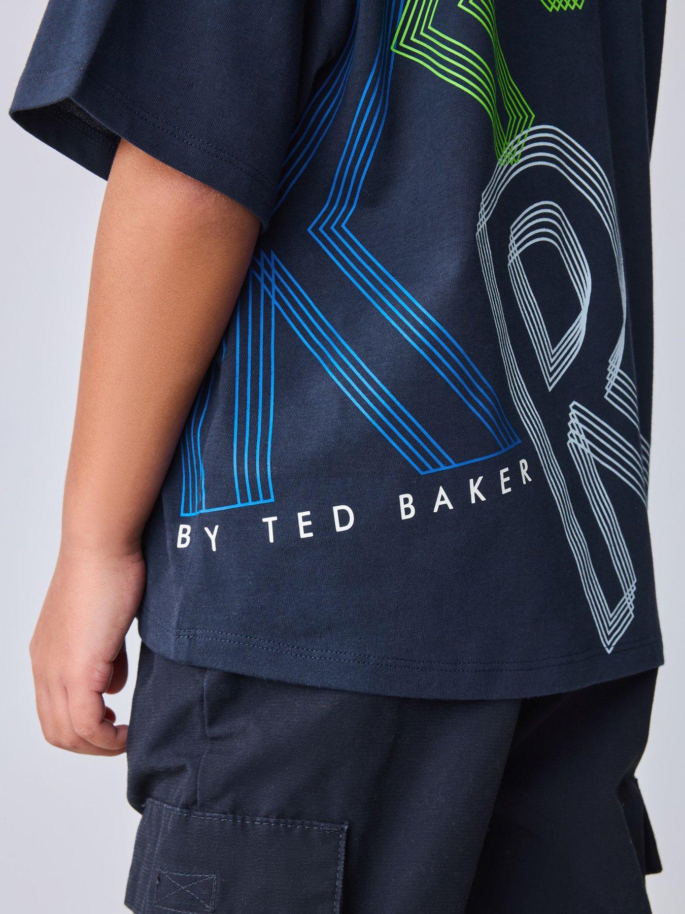 Image 4 of 7 of Ted Baker Boys Short Sleeved Letter T-Shirt - Navy
