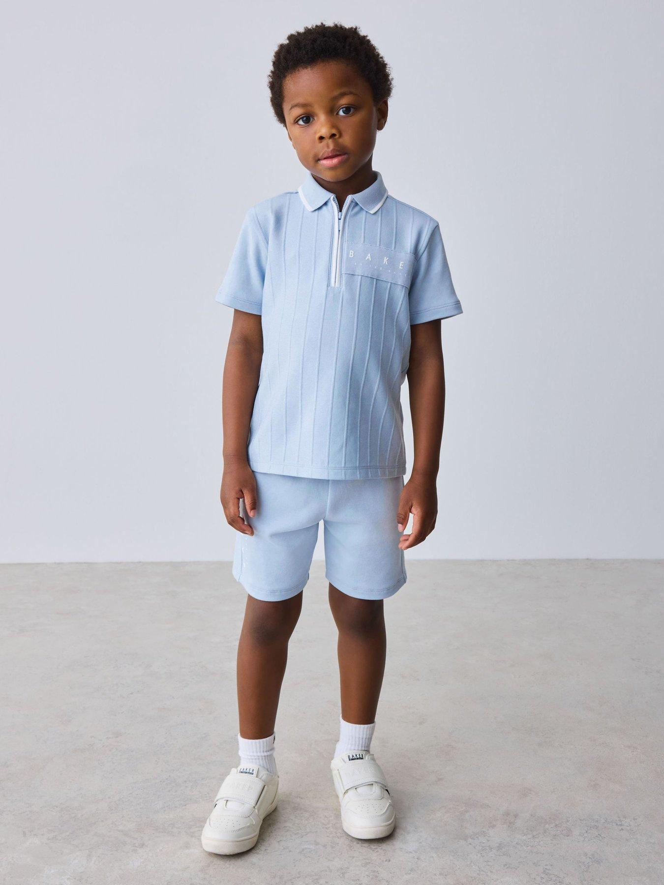 Ted Baker Younger Boys Textured Polo Shirt Shorts Set - Light Blue