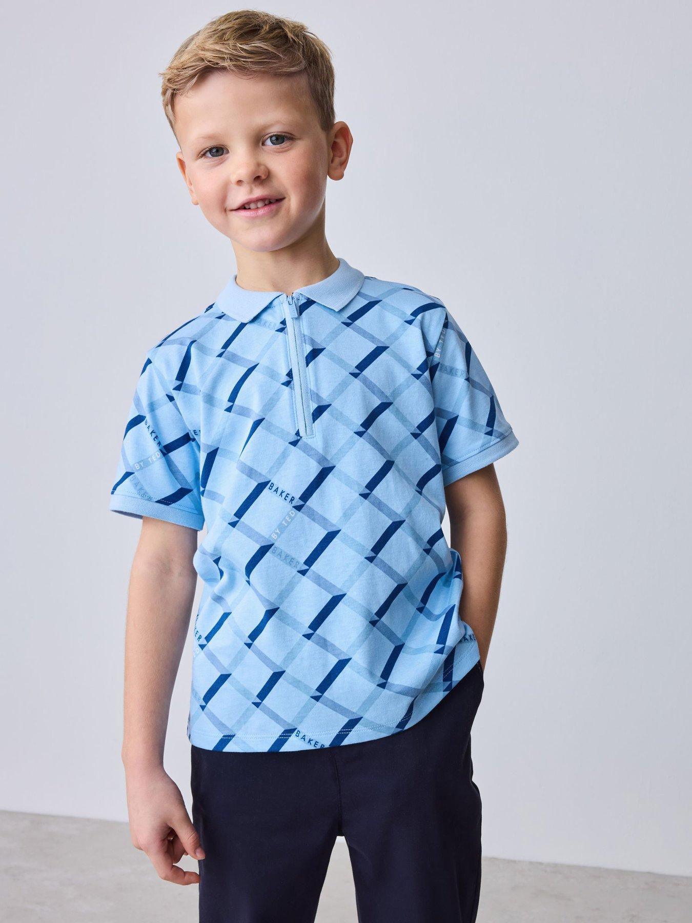 Ted Baker Younger Boys Diamond Print Polo Shirt - Blue
