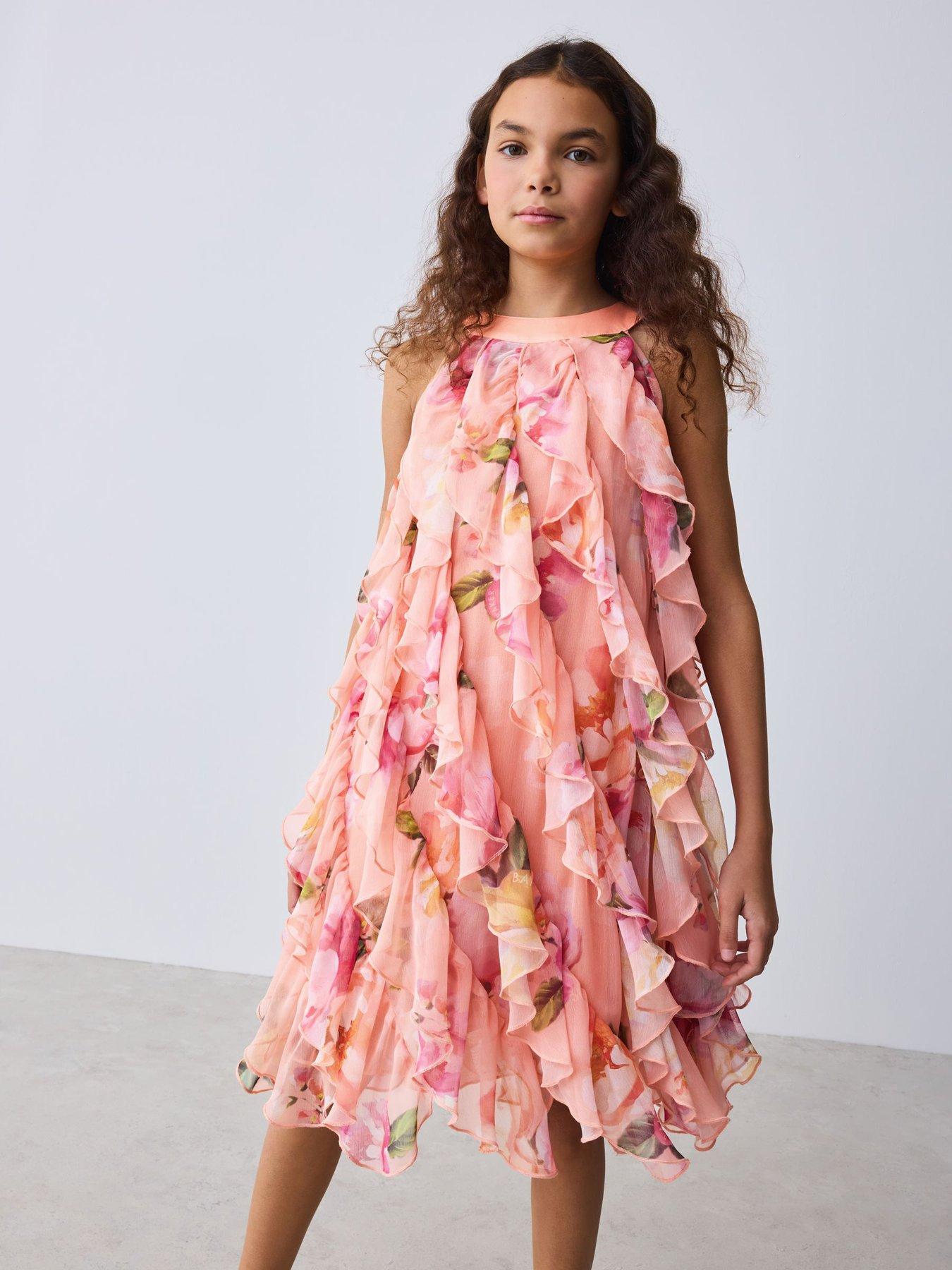 Ted Baker Older Girls Frill Floral Halter Dress - Multi