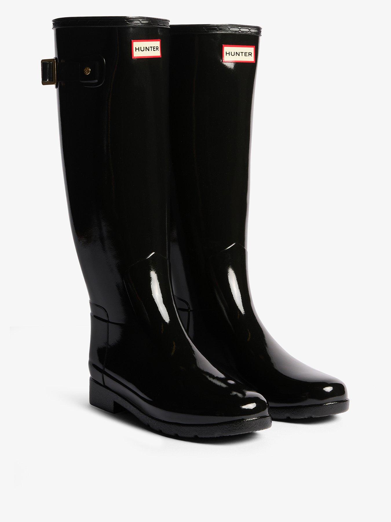 Hunter Womens Refined Gold Trim Tall Gloss Boot - Black