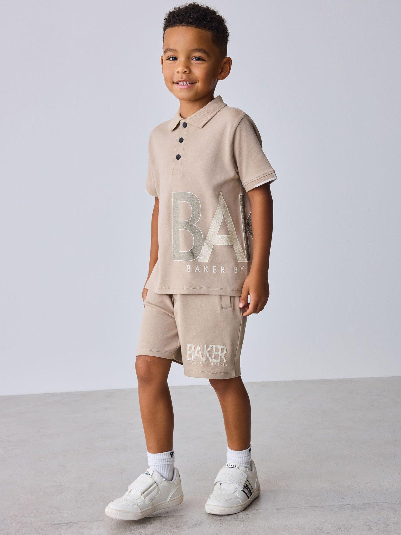 Image 1 of 7 of Ted Baker Boys Graphic Polo T-Shirt &amp; Shorts Set - Beige