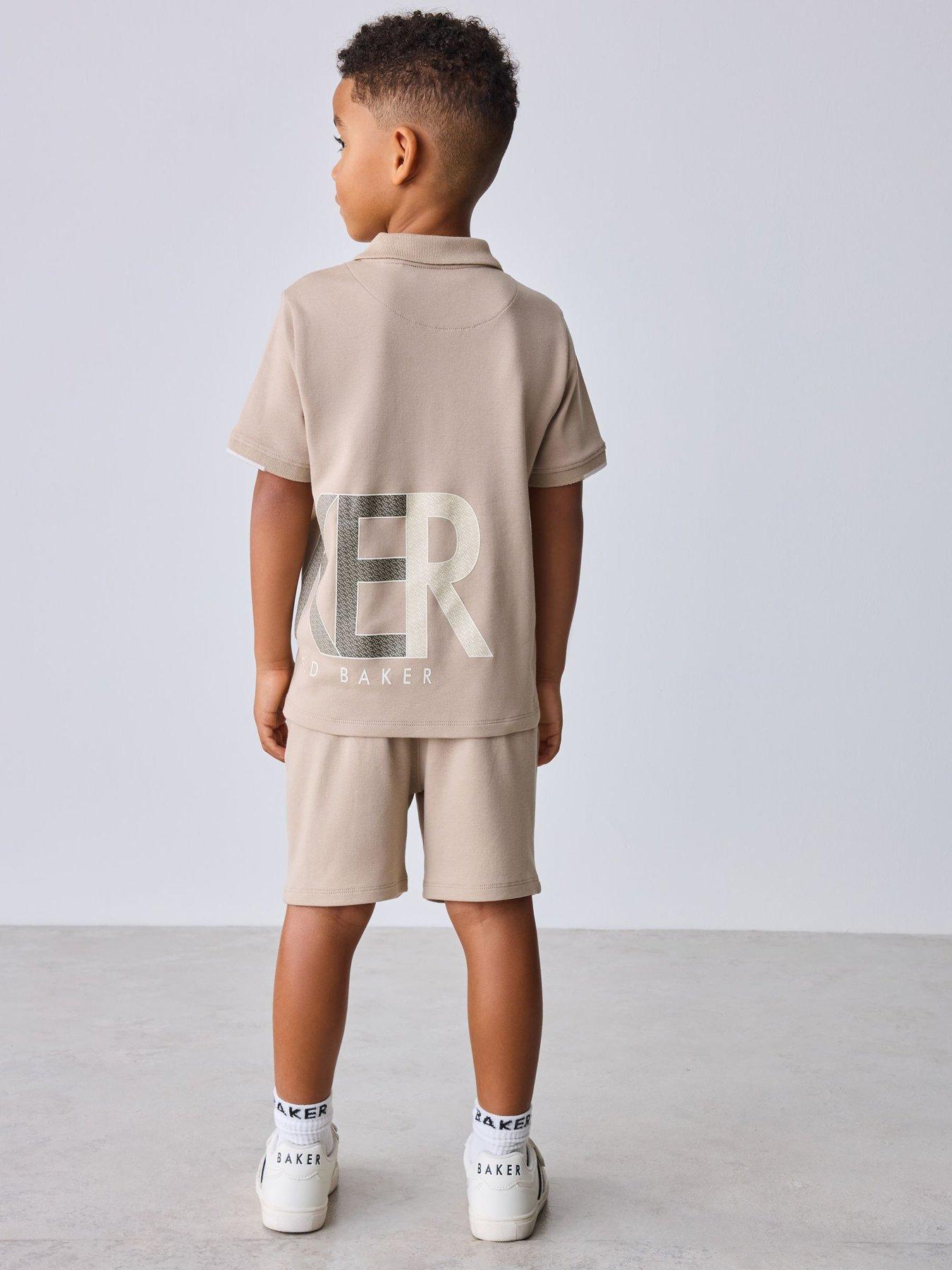 Image 2 of 7 of Ted Baker Boys Graphic Polo T-Shirt &amp; Shorts Set - Beige