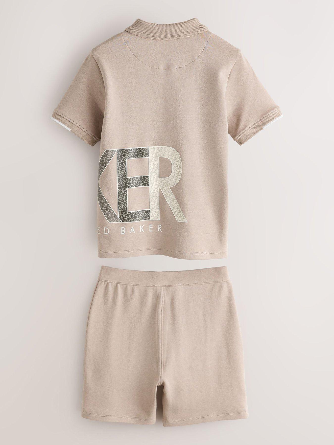  image of ted-baker-boys-graphic-polo-top-short-set-beige