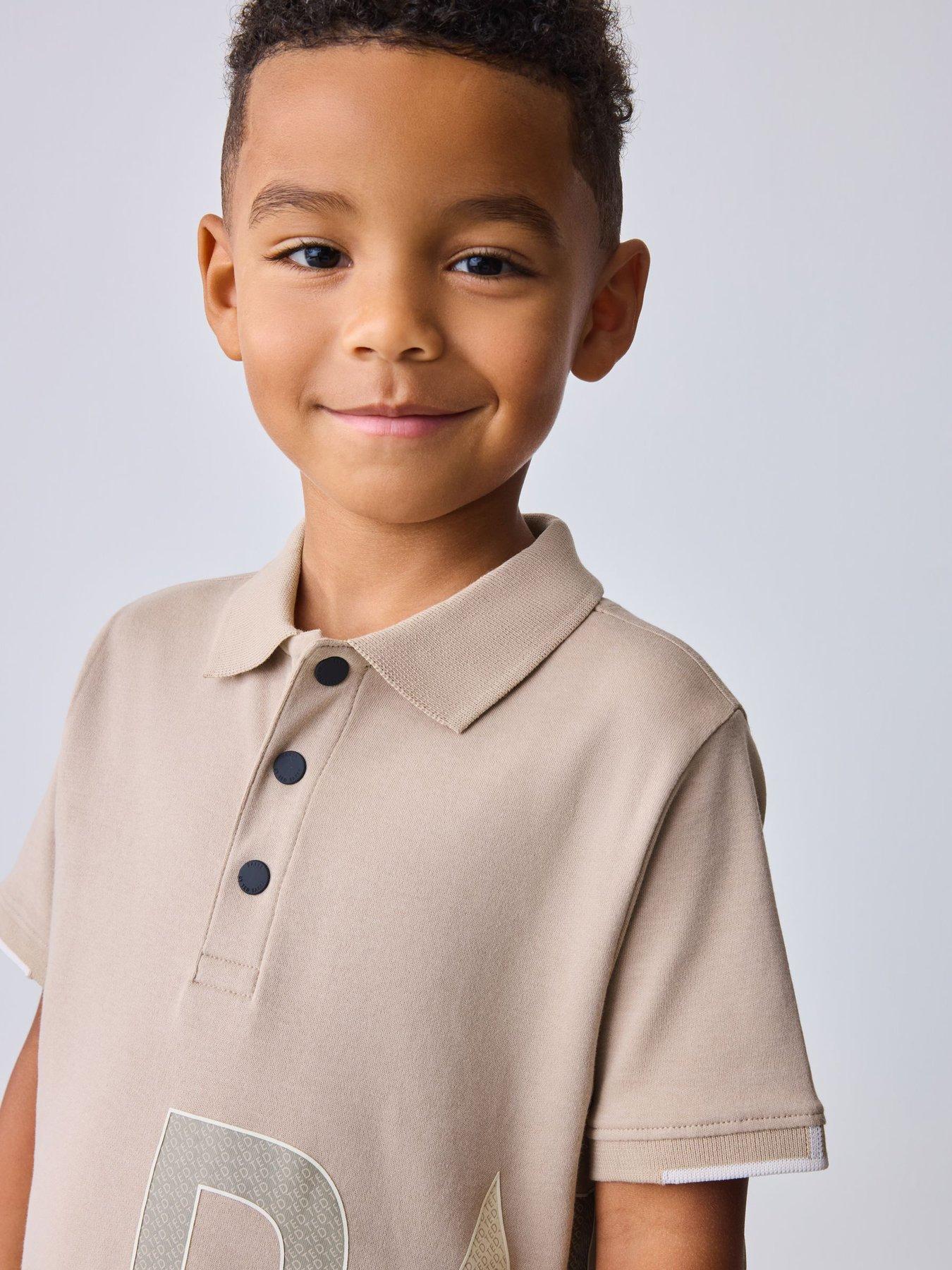 Image 4 of 7 of Ted Baker Boys Graphic Polo T-Shirt &amp; Shorts Set - Beige