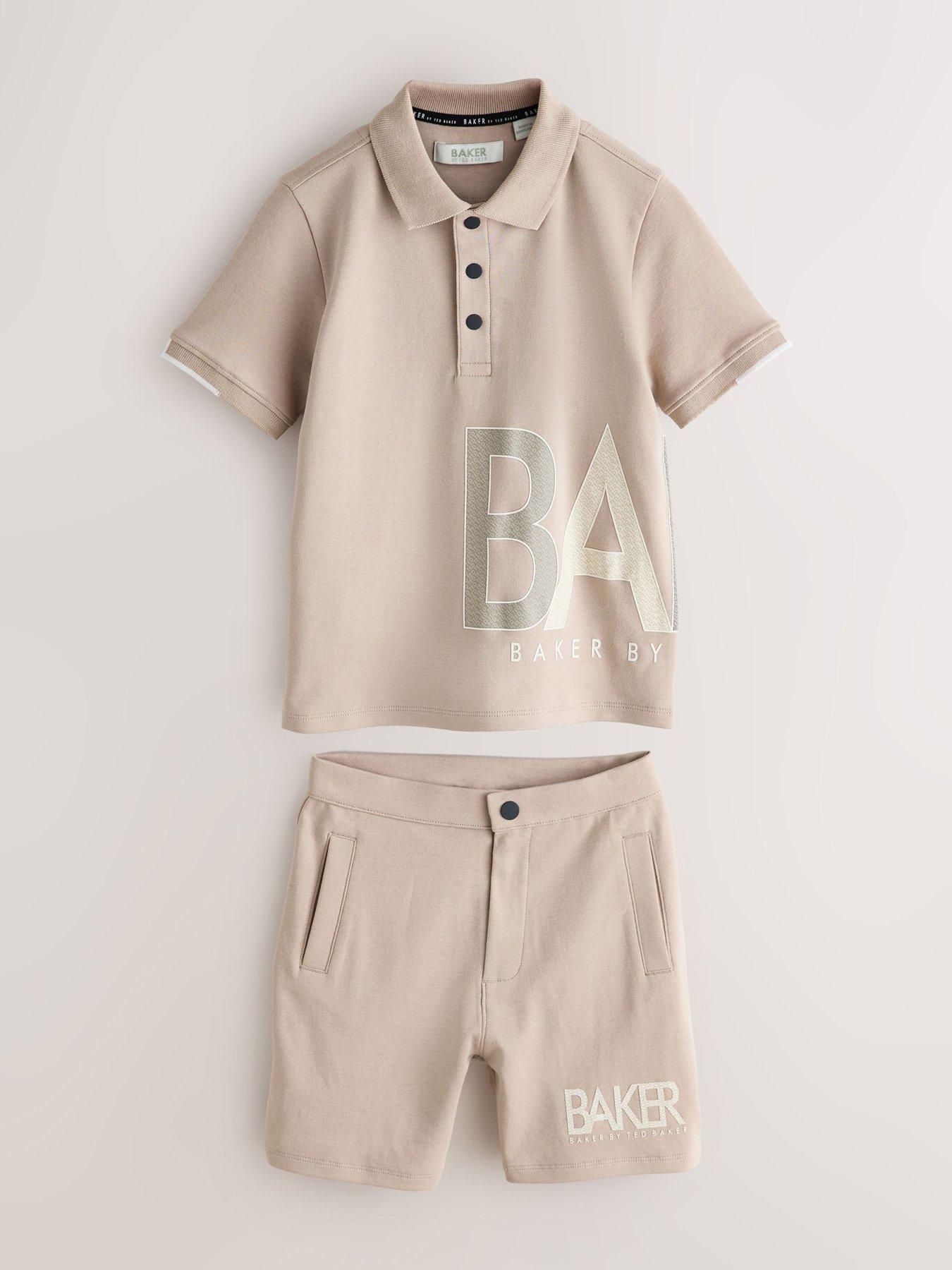 Image 5 of 7 of Ted Baker Boys Graphic Polo T-Shirt &amp; Shorts Set - Beige