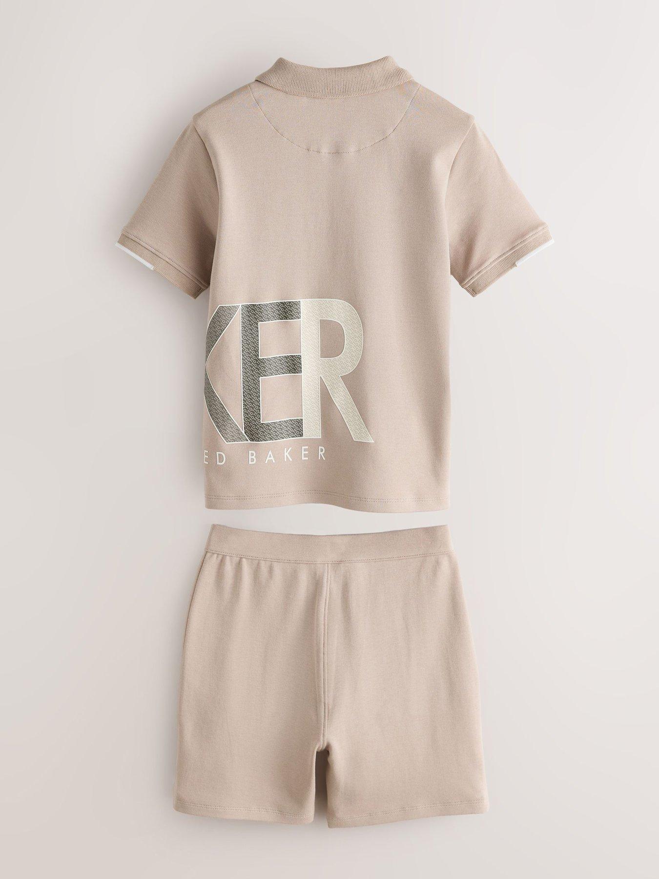 Image 6 of 7 of Ted Baker Boys Graphic Polo T-Shirt &amp; Shorts Set - Beige