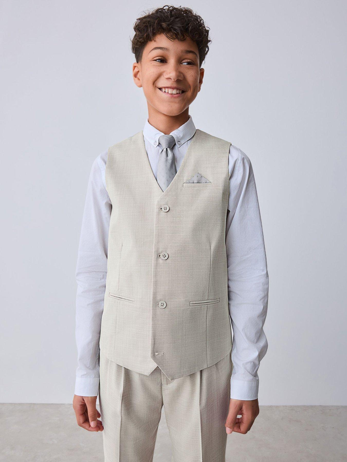 Image 1 of 7 of Ted Baker Boys Long Sleeved Waistcoat, Shirt and Tie Set - Beige