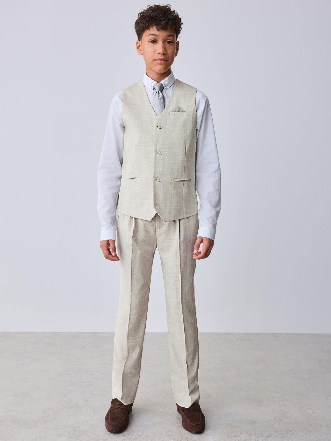 Image 3 of 7 of Ted Baker Boys Long Sleeved Waistcoat, Shirt and Tie Set - Beige